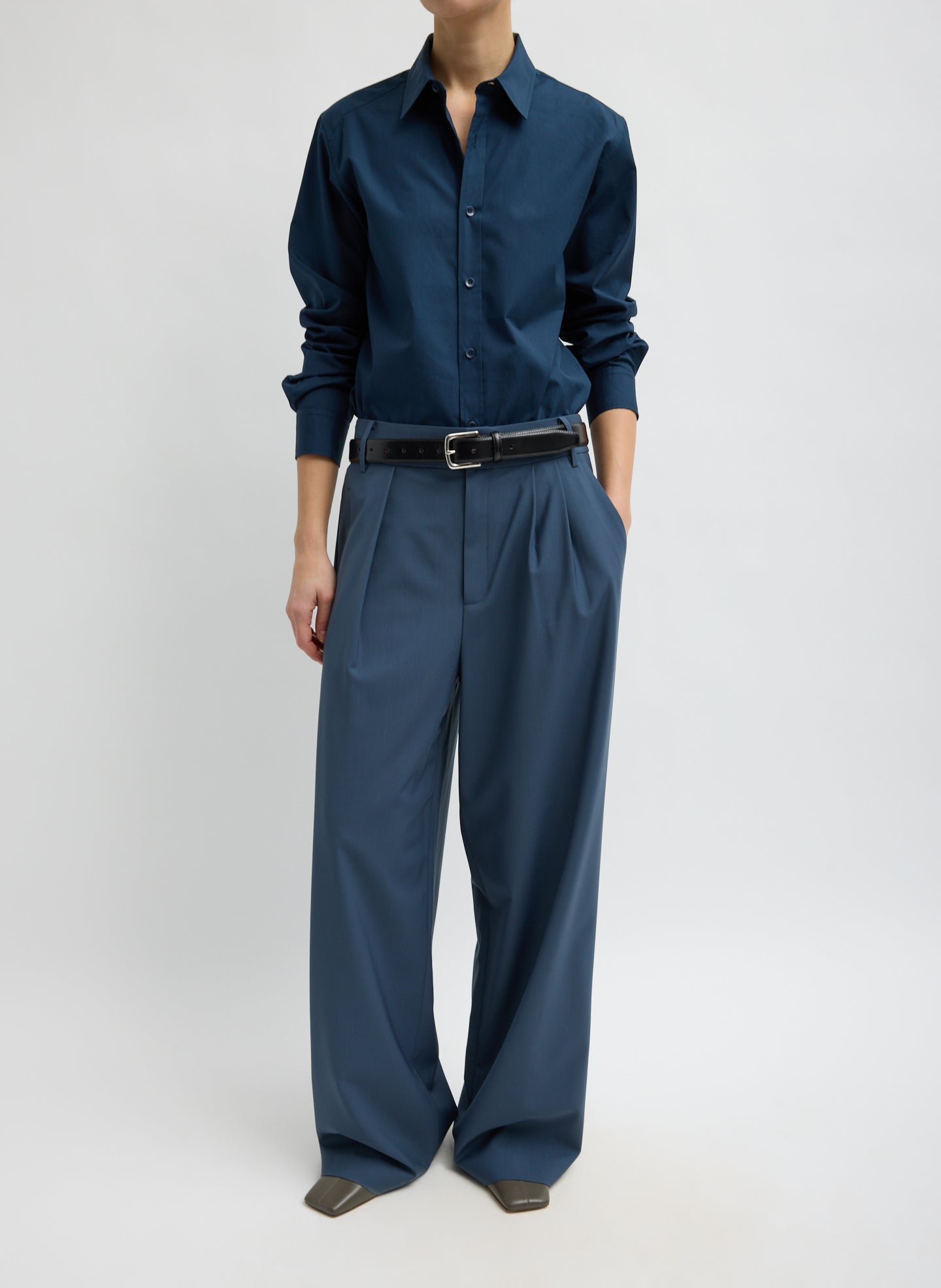 Navy Blue New Shirting Charlie Men's Slim Shirt - full look, front view on model