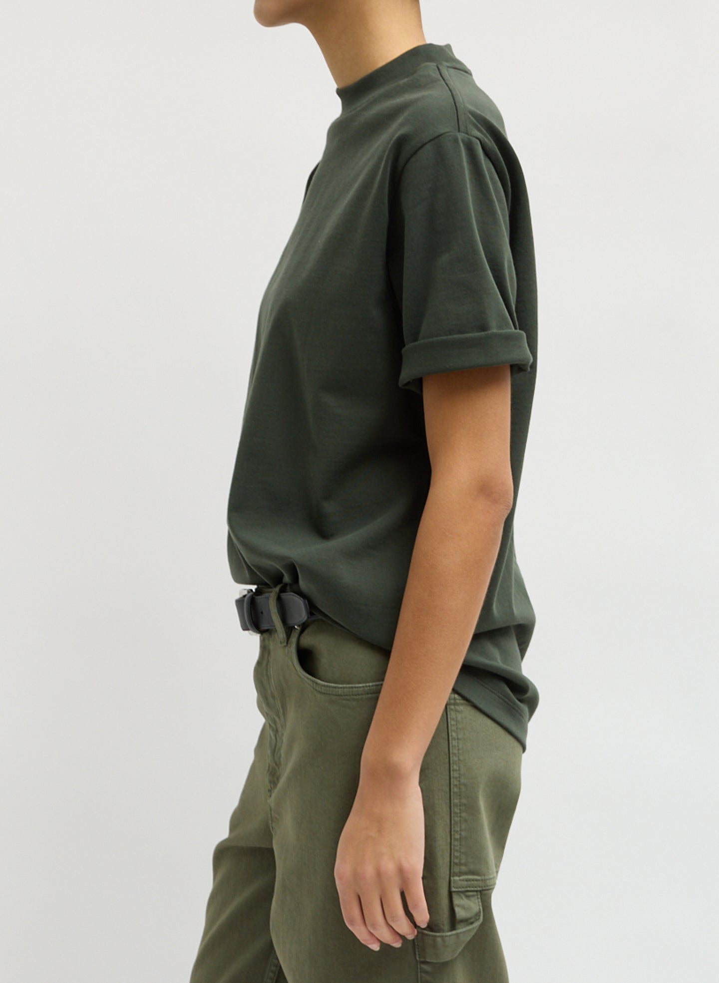 Dark Green Perfect Unisex T-Shirt - oversized t-shirt, side view on model