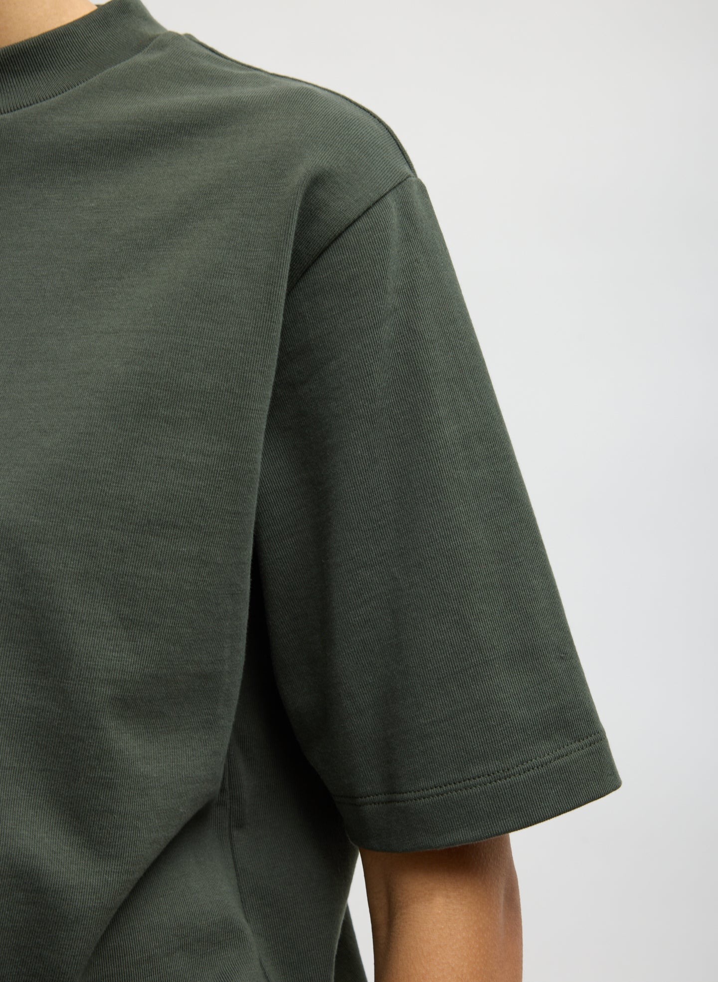 Dark Green Perfect Unisex T-Shirt - closeup of sleeve