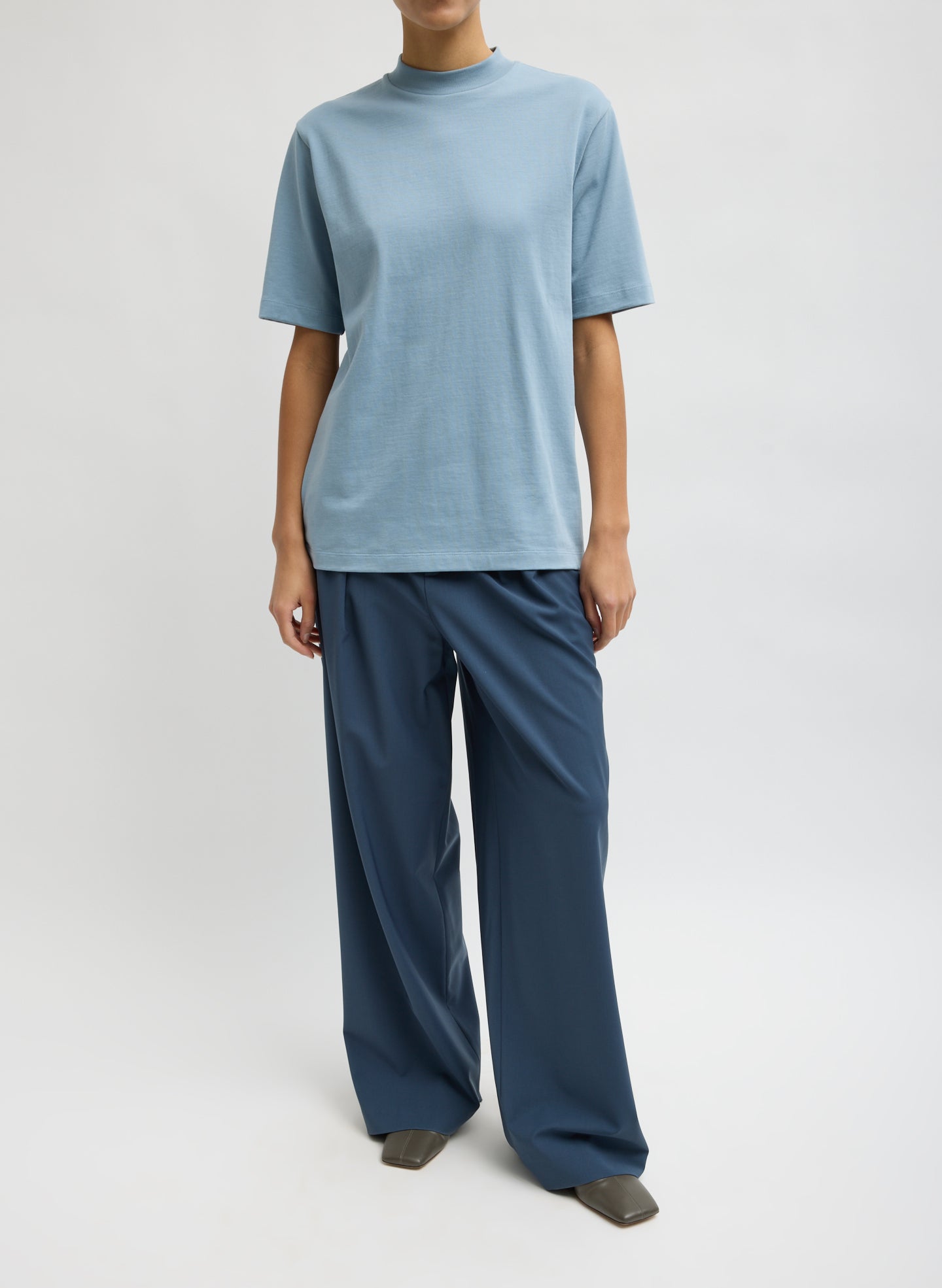 Light Blue Perfect Unisex T-Shirt - full look, front view on model