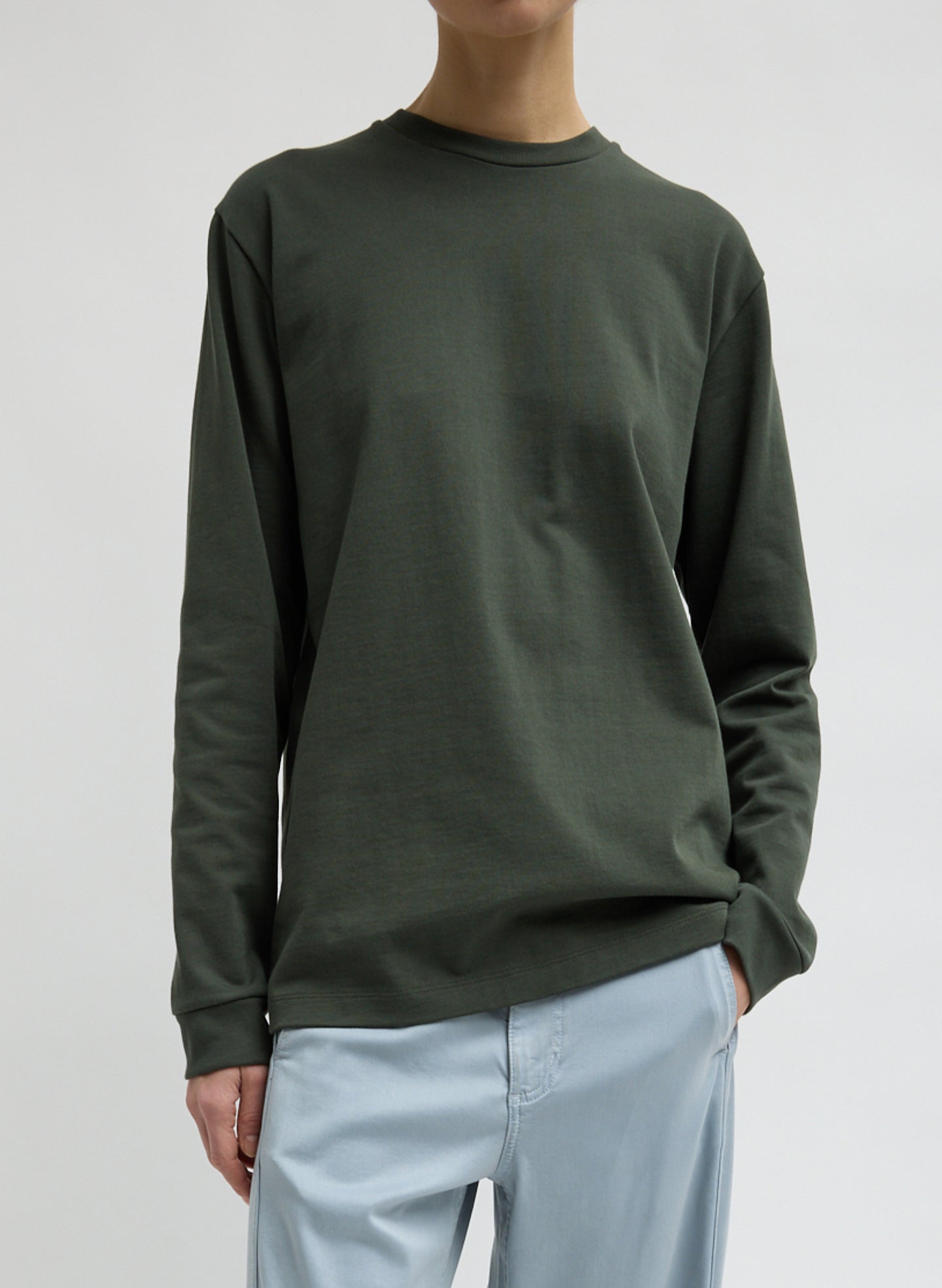 Dark Green Perfect Unisex Long Sleeve T-Shirt - long-sleeve t-shirt, front view on model