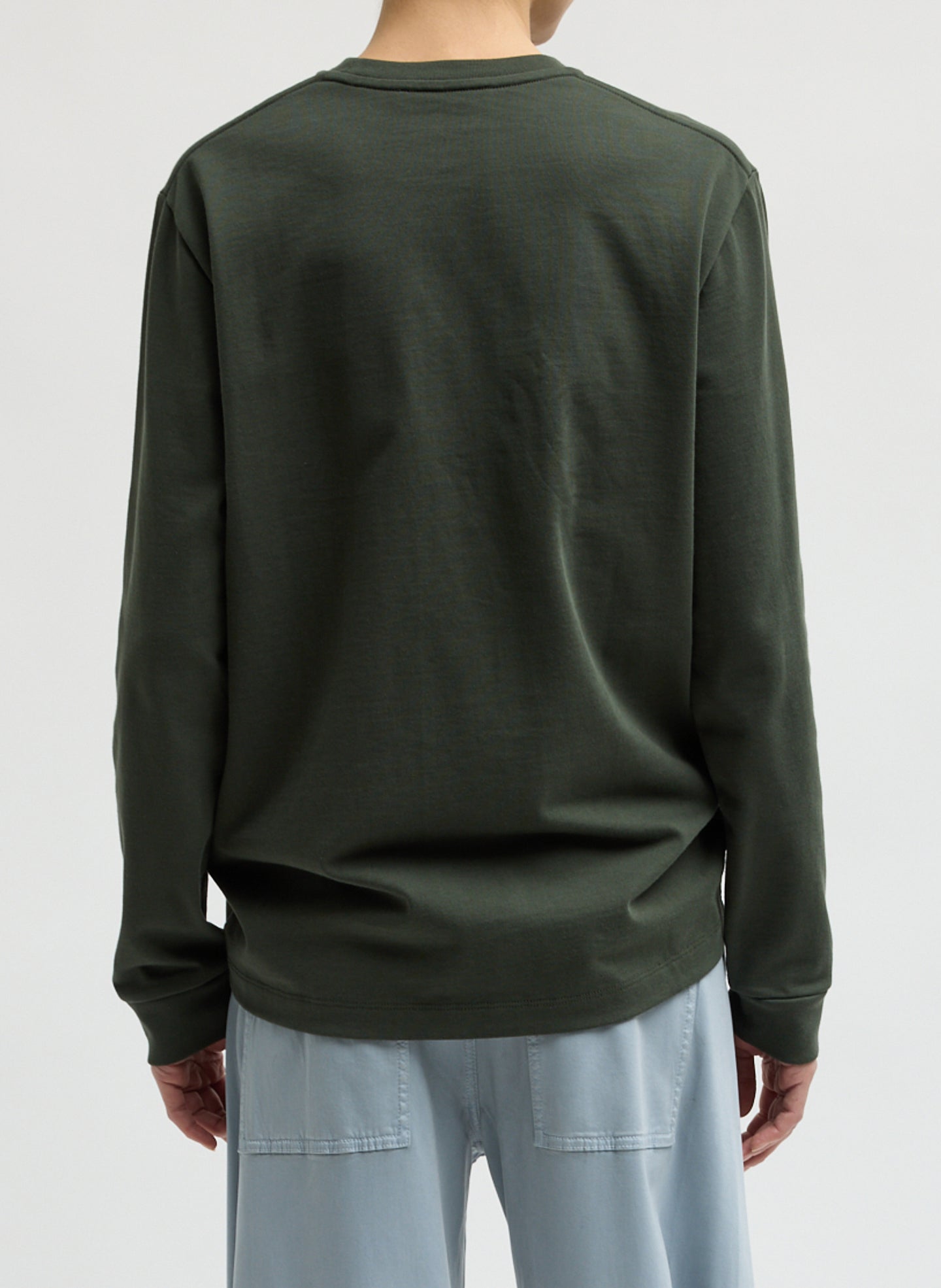 Dark Green Perfect Unisex Long Sleeve T-Shirt - long-sleeve t-shirt, back view on model
