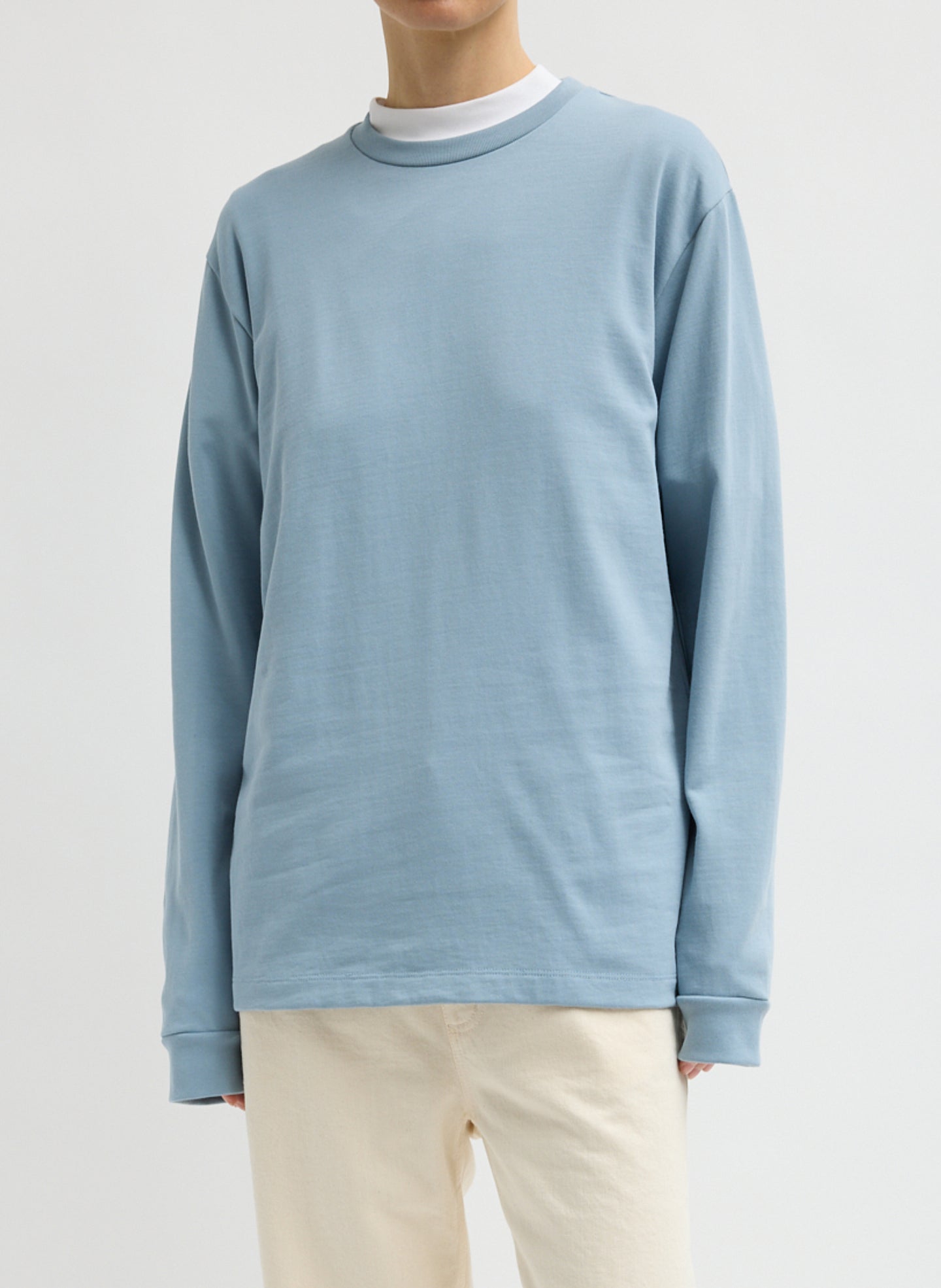 Light Blue Perfect Unisex Long Sleeve T-Shirt - long-sleeve t-shirt, front view on model