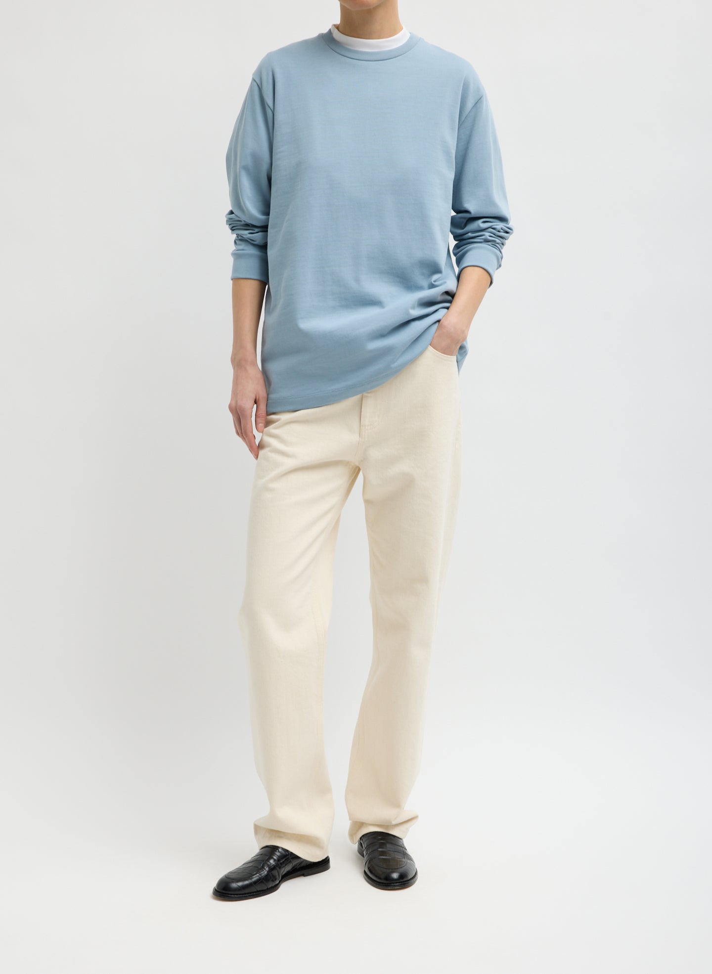 Light Blue Perfect Unisex Long Sleeve T-Shirt - full look, front view on model