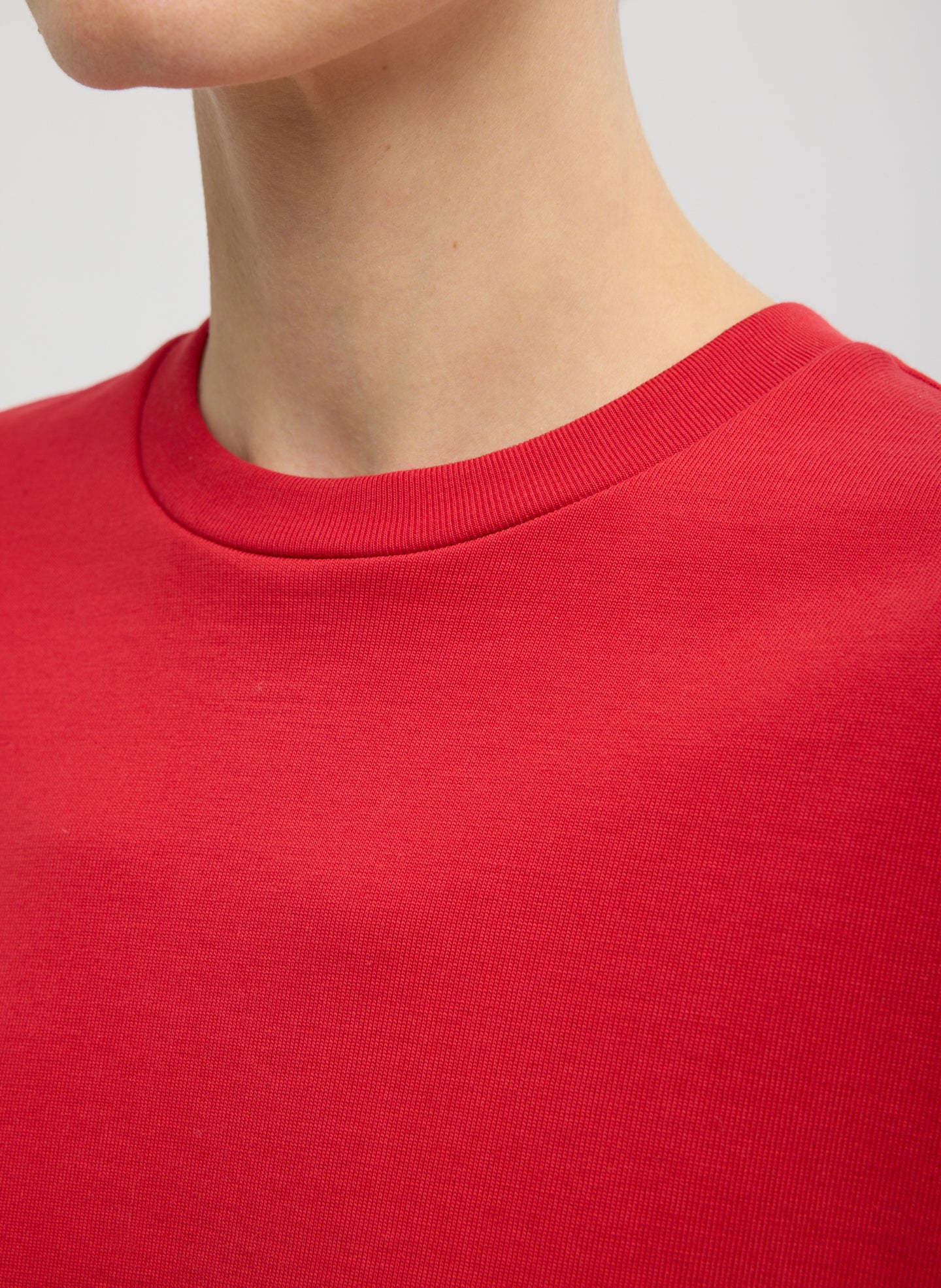 Red Perfect Unisex Long-Sleeve T-Shirt - closeup of neckline