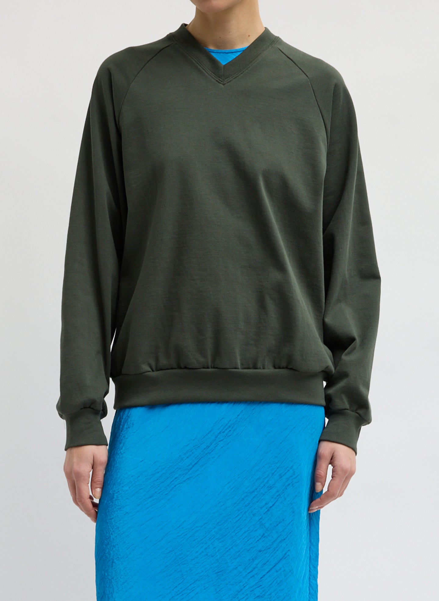 Dark Green Perfect T-Shirt Vintage Sweatshirt - v-neck sweatshirt, front view on model