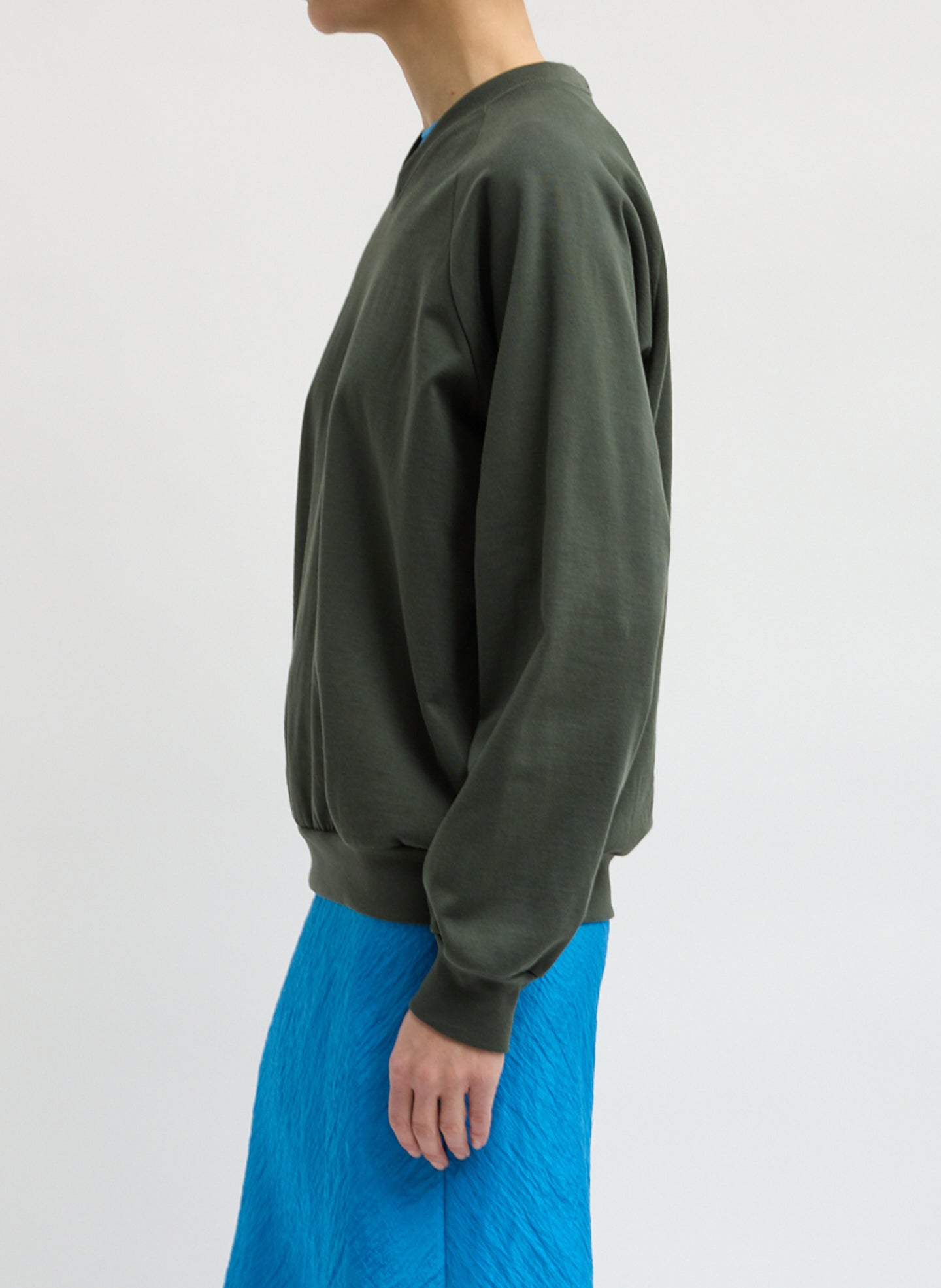 Dark Green Perfect T-Shirt Vintage Sweatshirt - v-neck sweatshirt, side view on model