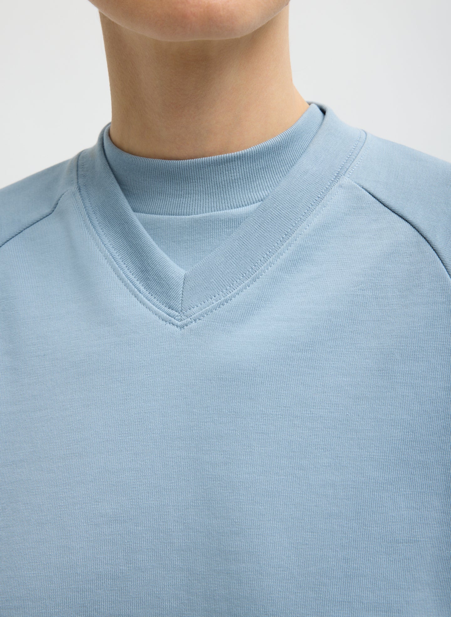Light Blue Perfect T-Shirt Vintage Sweatshirt - closeup of neckline