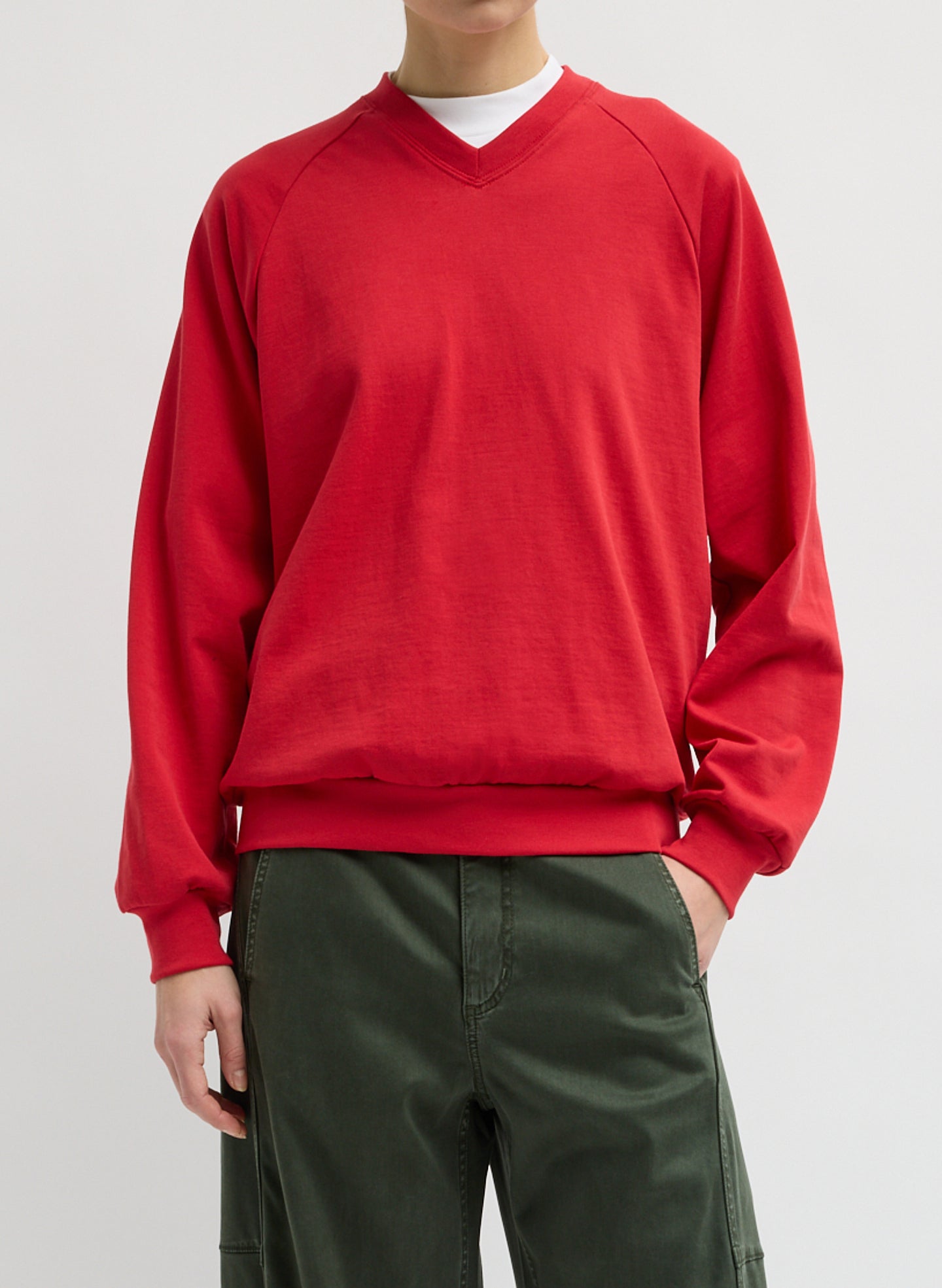 Red Perfect T-Shirt Vintage Sweatshirt - v-neck sweatshirt, front view on model
