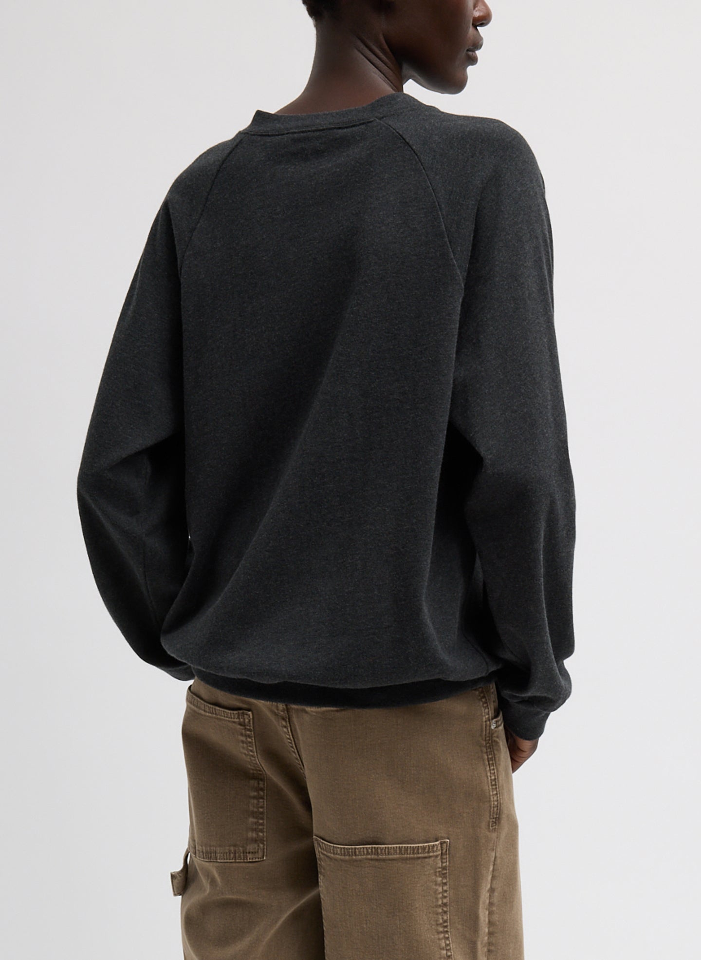 Charcoal Grey Perfect T Vintage Sweatshirt - v-neck sweatshirt, back view on model