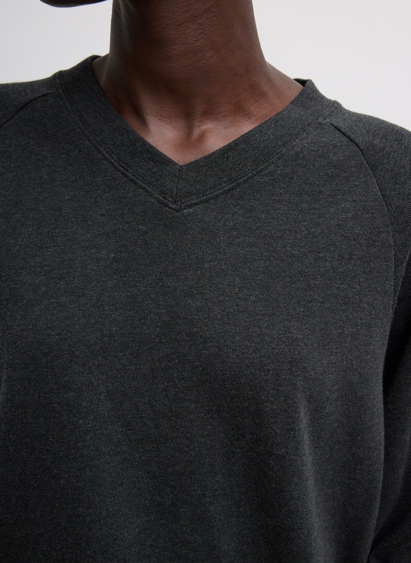Charcoal Grey Perfect T Vintage Sweatshirt - closeup of v-neck detail