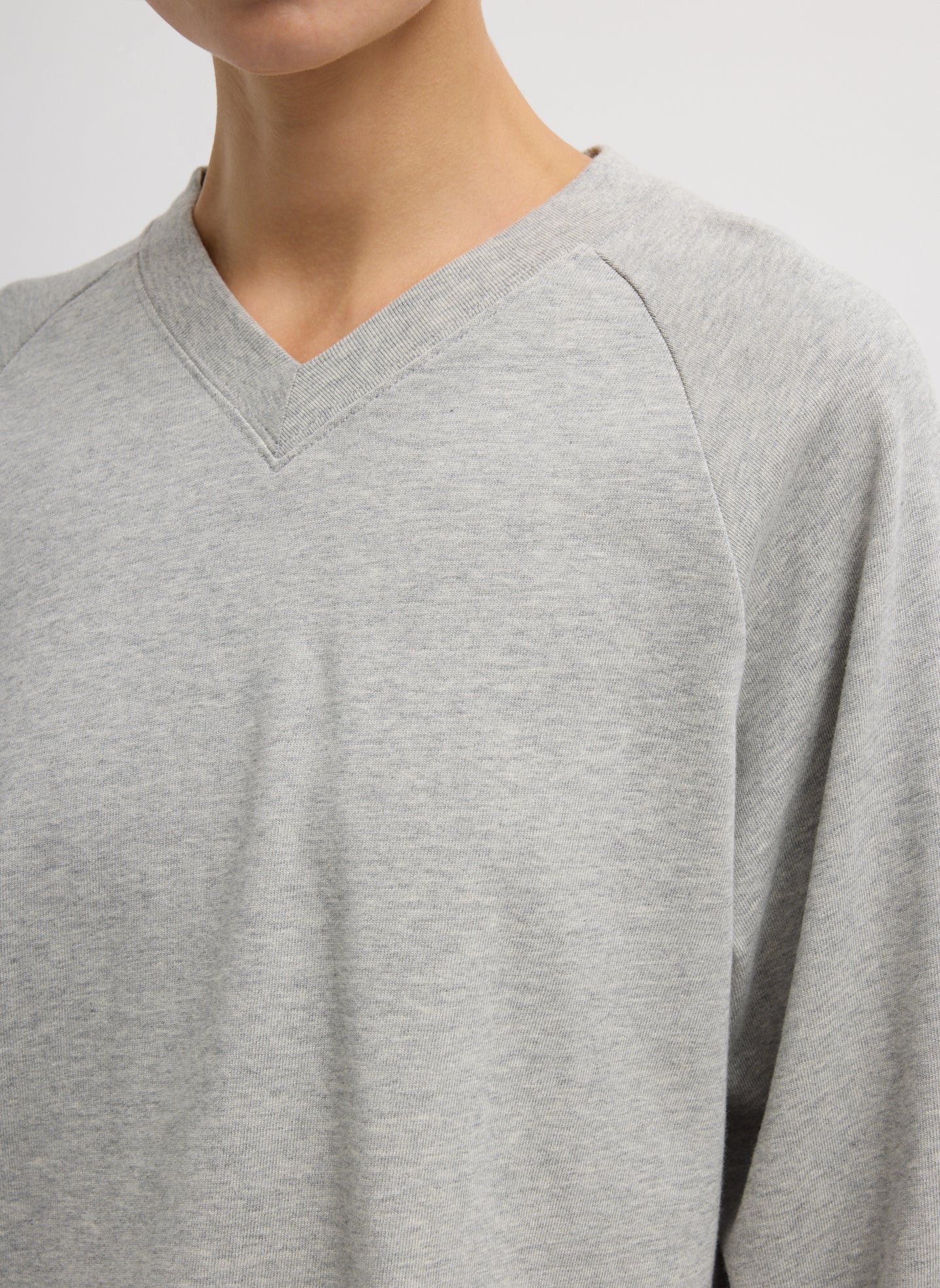 Heather Grey Perfect T Vintage Sweatshirt - closeup of v-neck detail