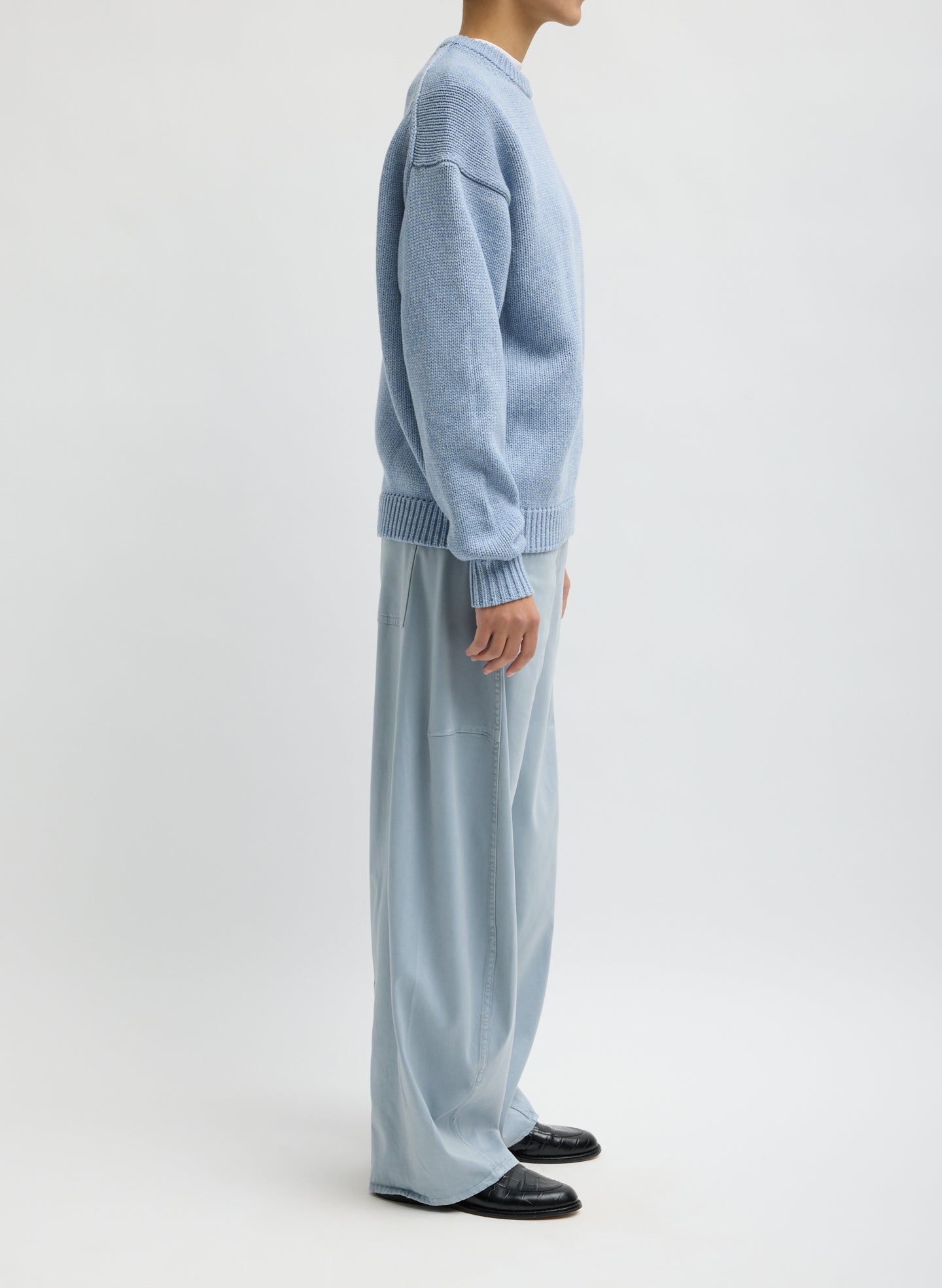 Cool Slate Garment Dyed Stretch Twill Sid Pant - barrel leg, side view on model