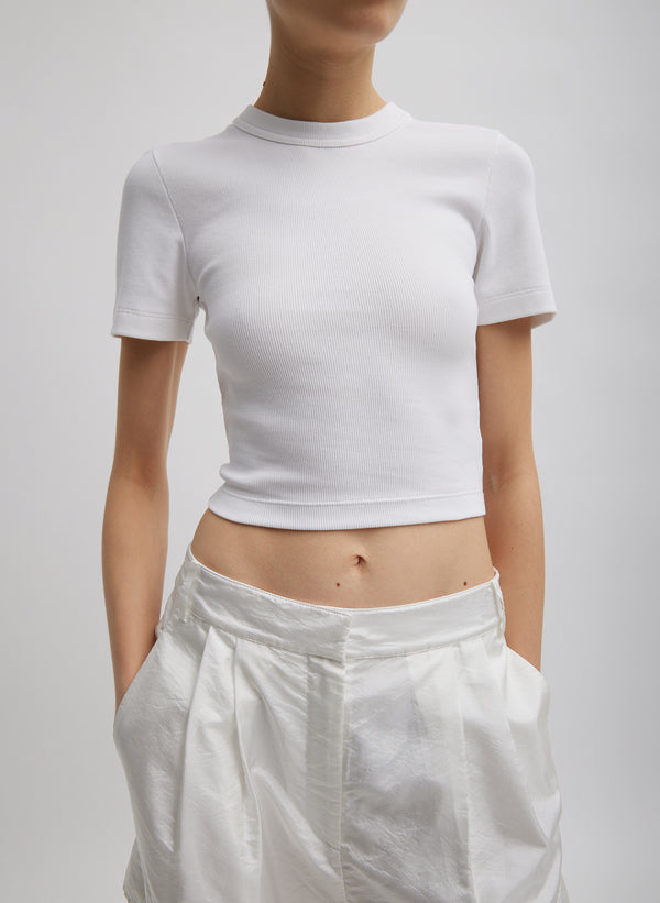 Ribbed Cropped Baby T-Shirt - White-1