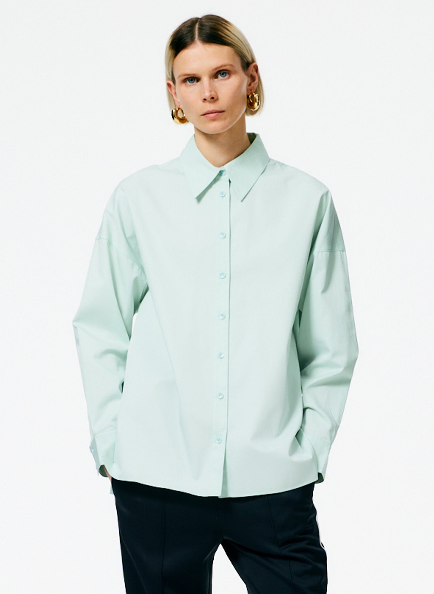 Stone Washed Lightweight Twill Oversized Shirt - Light Mint-1