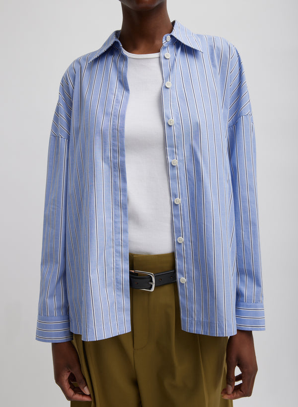 Striped Shirting Gabe Oversized Shirt - Blue Multi-1