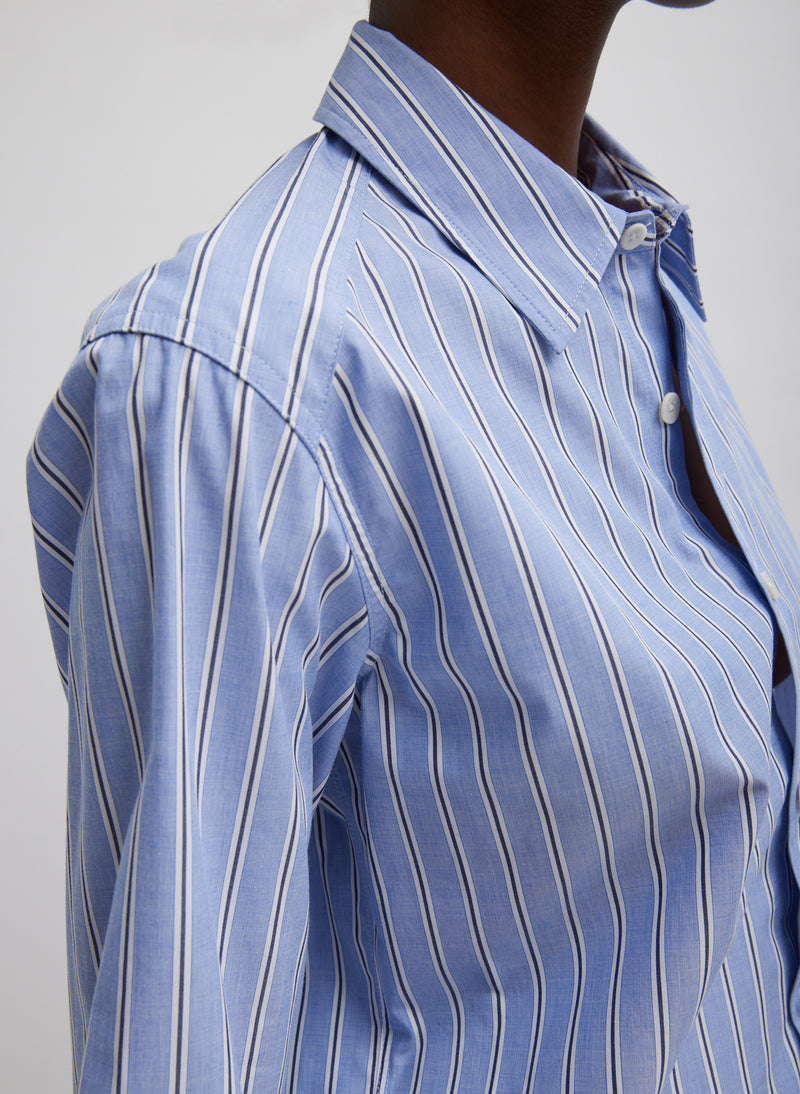 티비 Tibi Striped Shirting Charlie Mens Slim Shirt,Blue Multi