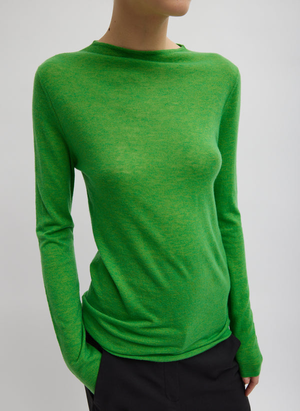 Skinlike Mercerized Wool Soft Sheer Pullover - Apricot Green-1