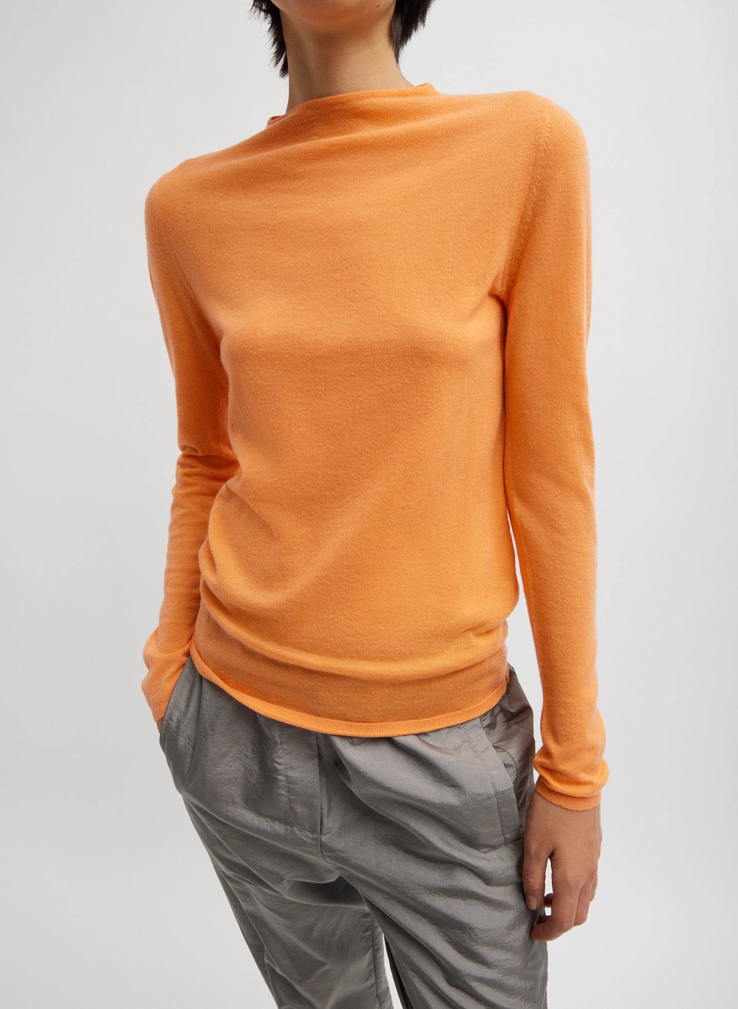 Skinlike Mercerized Wool Soft Sheer Pullover - Melon Orange-1