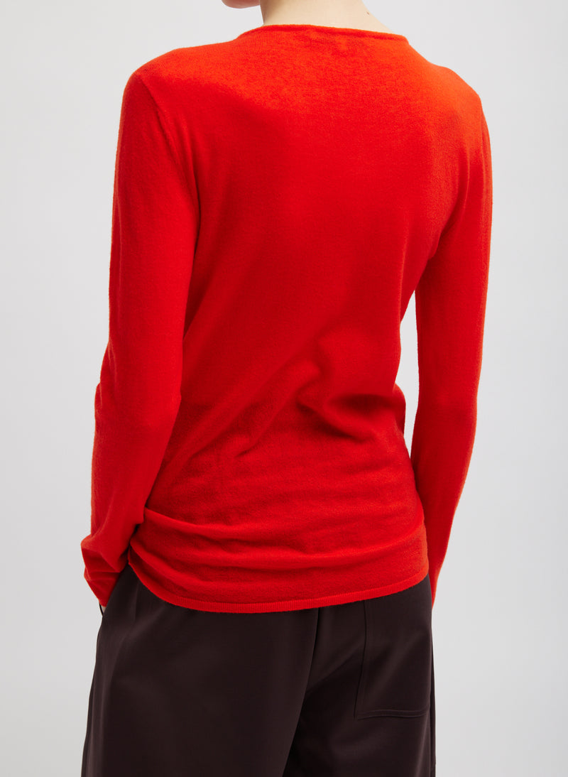 Skinlike Mercerized Wool Soft Sheer Pullover Red-3