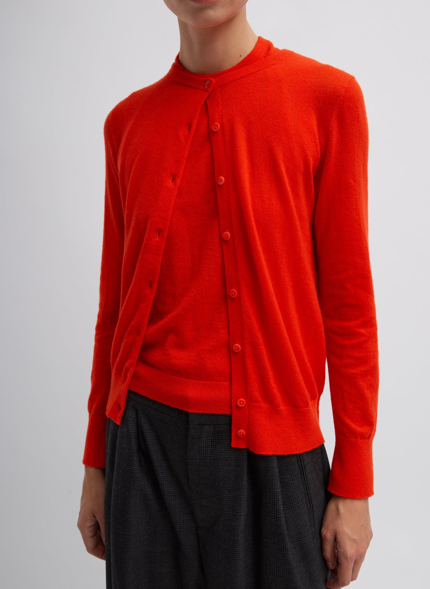 Skinlike Mercerized Wool Shrunken Cardigan - Red-1