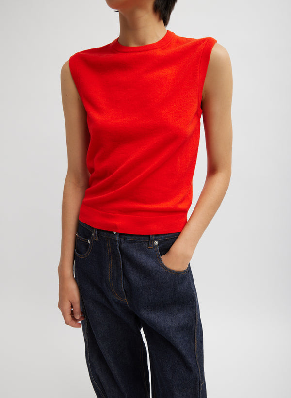 Skinlike Mercerized Wool Sleeveless Sweater - Red-1