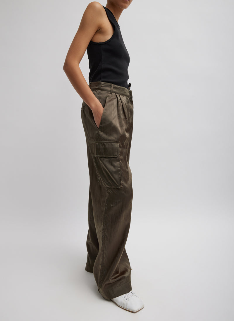 Shiny Nylon Pleated Stella Cargo Pant – Tibi Official
