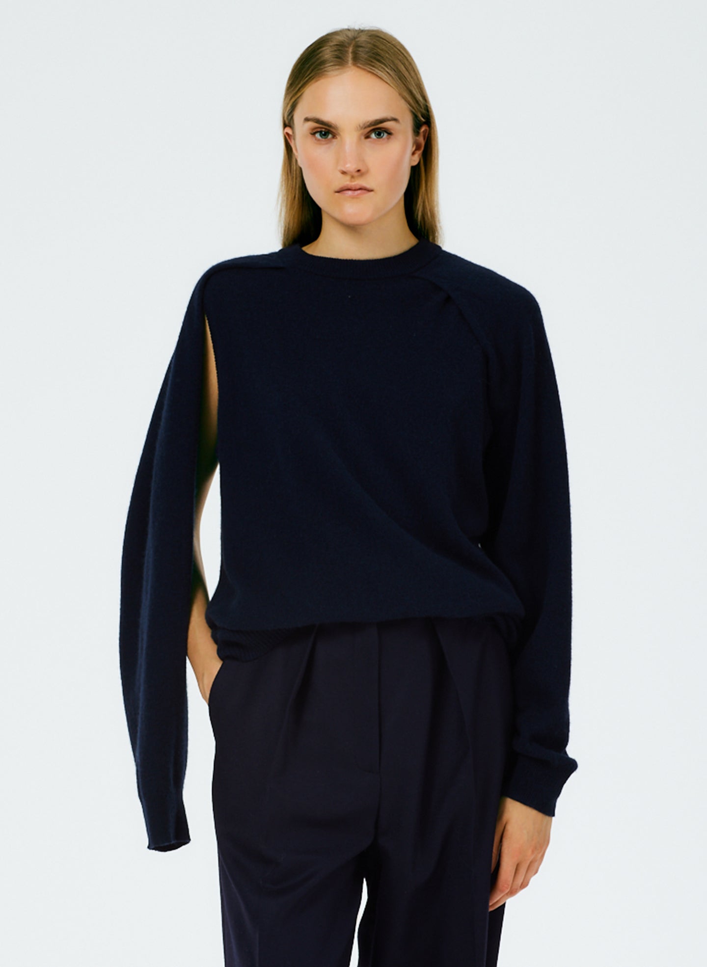 Feather Weight Cashmere Easy Cocoon Tunic - Navy-1