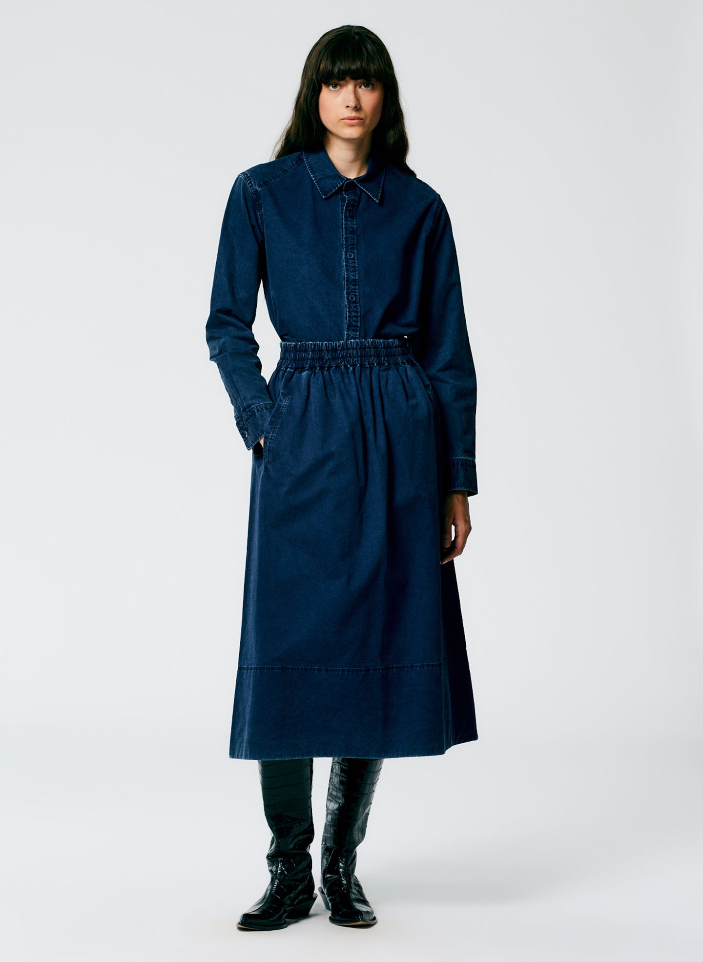 Tencel Cotton Pull On Full Skirt - Blue-1