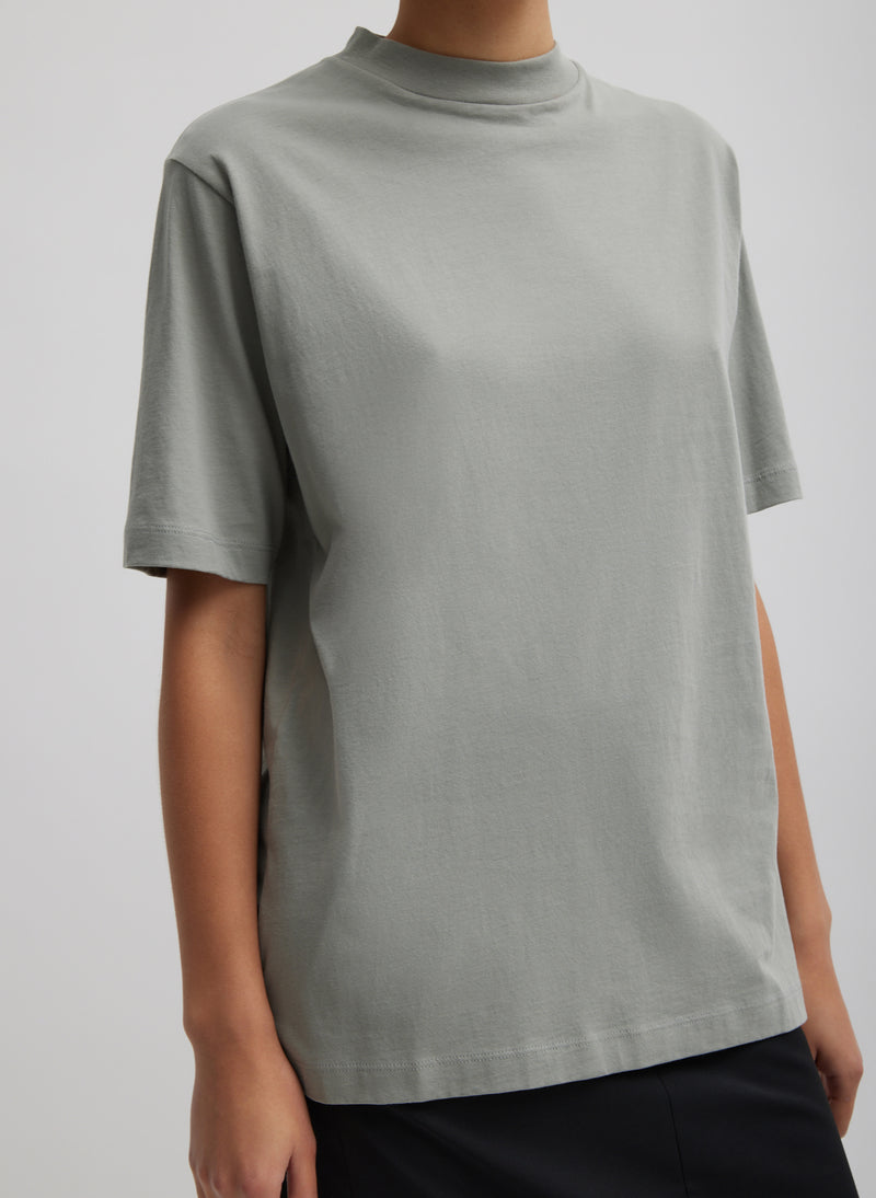 티비 Tibi Mock Neck Unisex T-Shirt,Pumice Grey