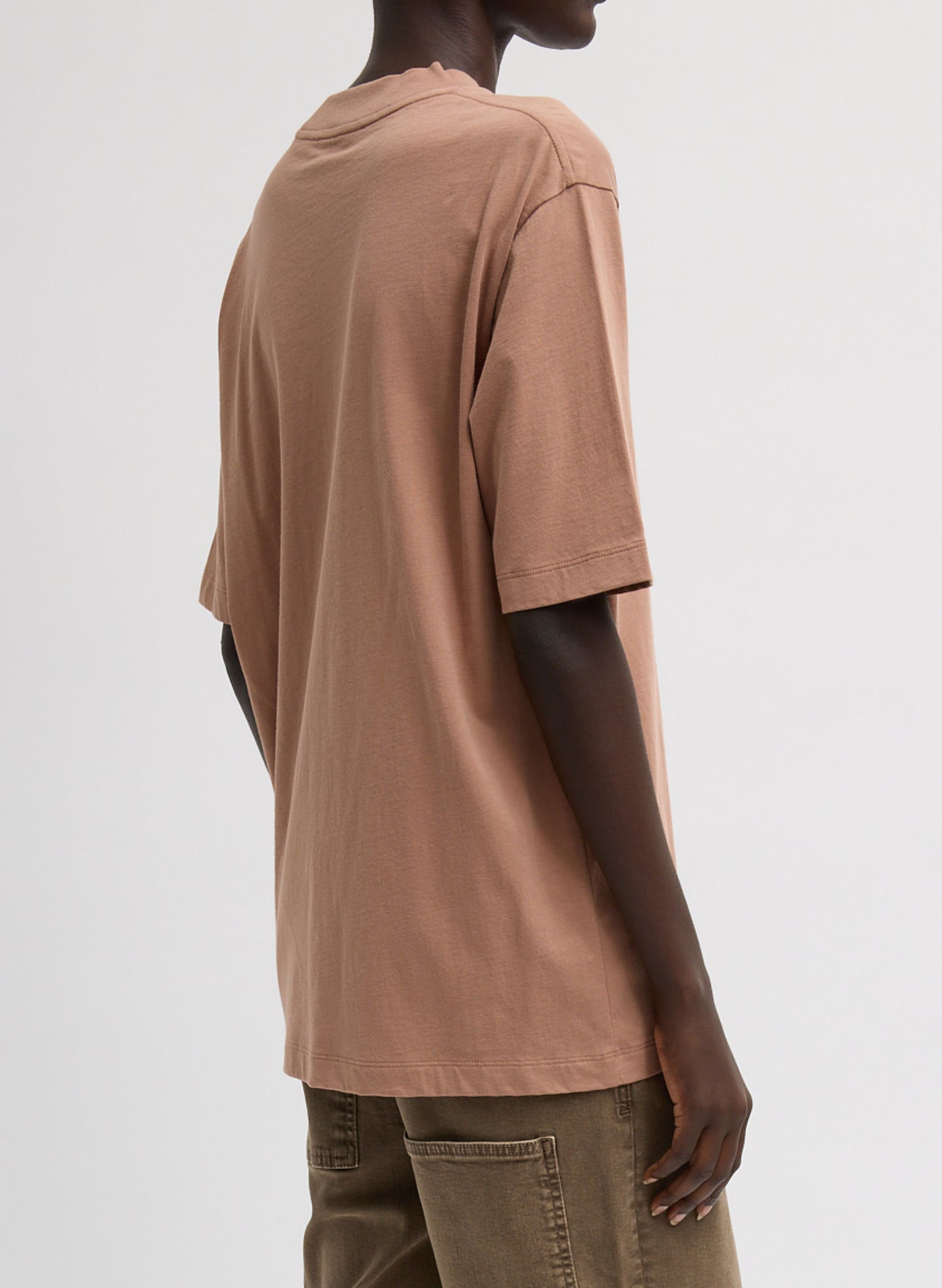 Butterscotch Mock Neck Unisex T-Shirt - oversized t-shirt, side view on model
