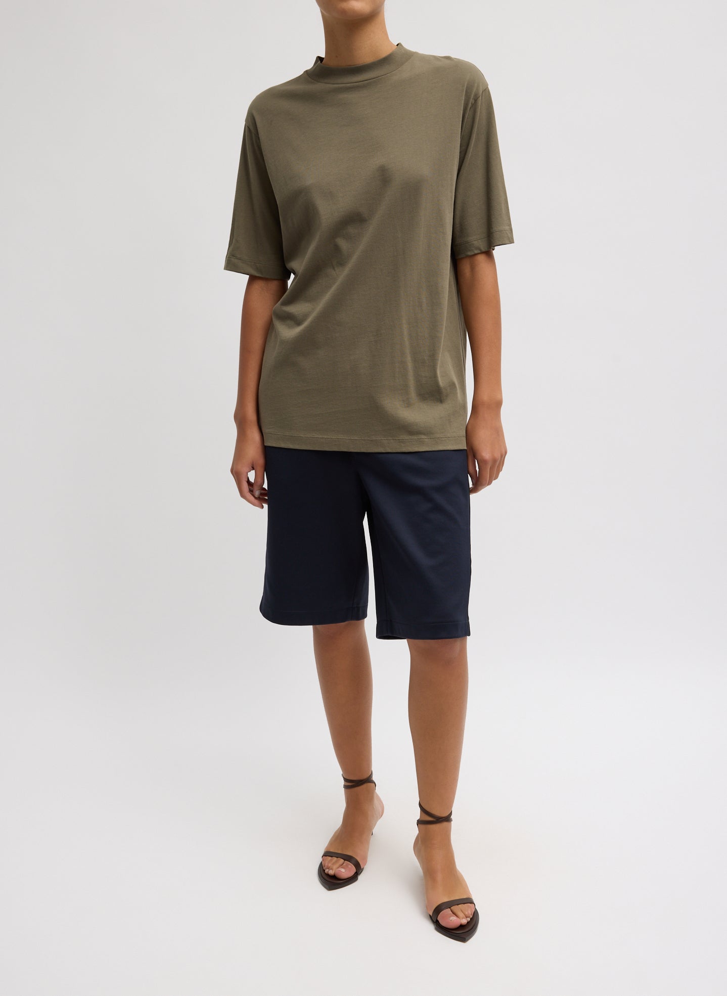 Dune Olive Green Mock Neck Unisex T-Shirt - full look, front view on model