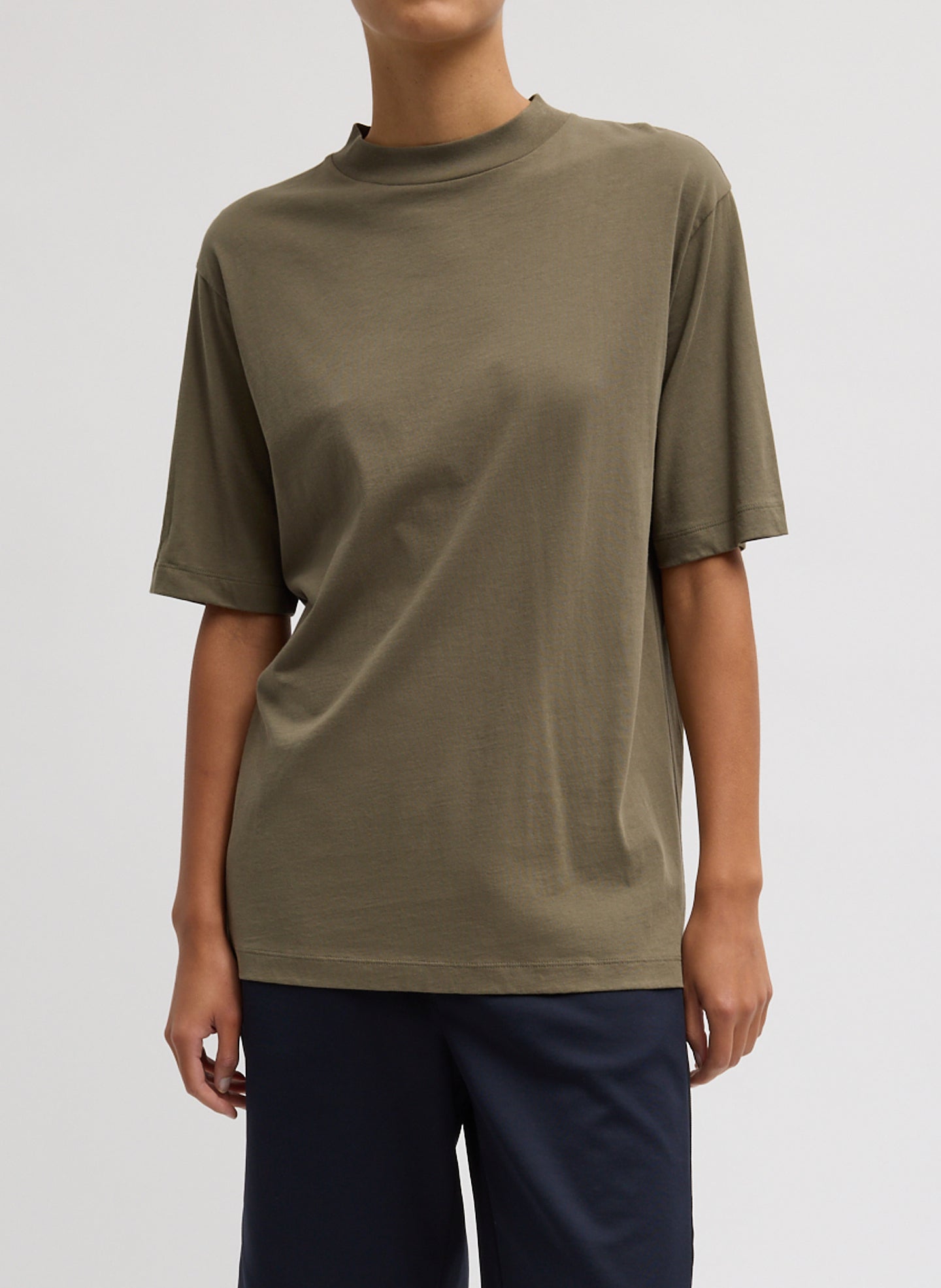 Dune Olive Green Mock Neck Unisex T-Shirt - oversized t-shirt, front view on model