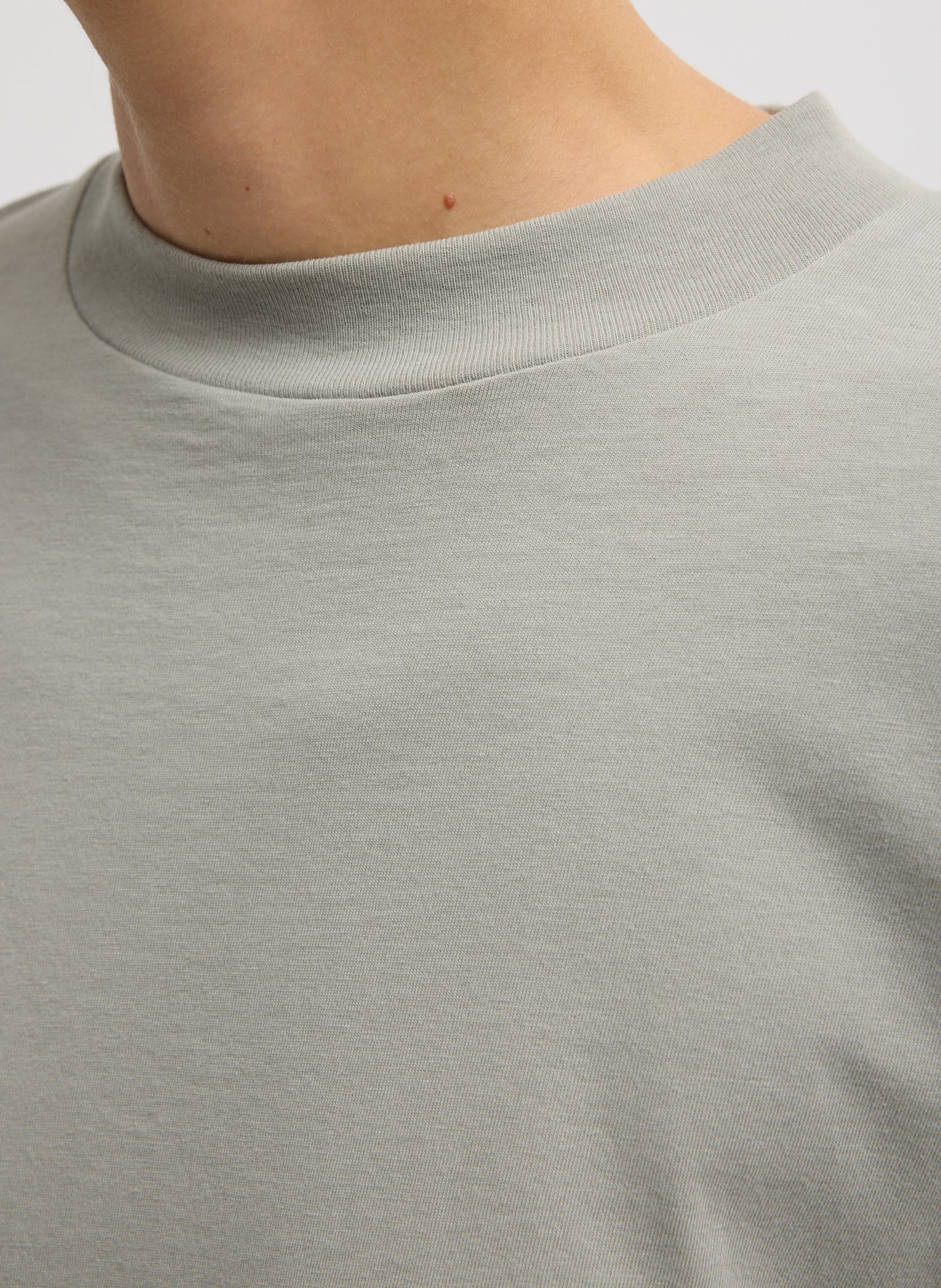 Pumice Grey Mock Neck Unisex T-Shirt - closeup of mock neckline