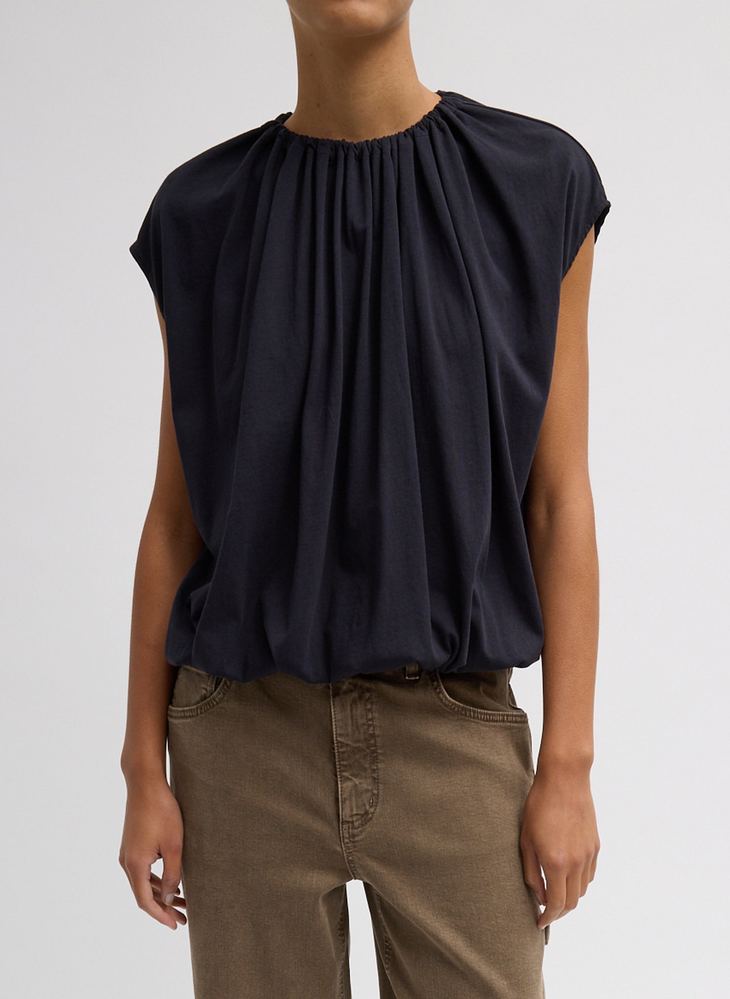 Shirred Neck Circular T-Shirt – Tibi Official