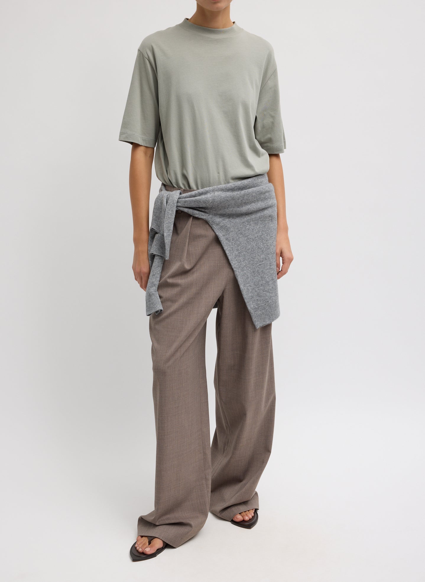 Cedar Melange Tropical Wool Stella Pant - full look, front view on model