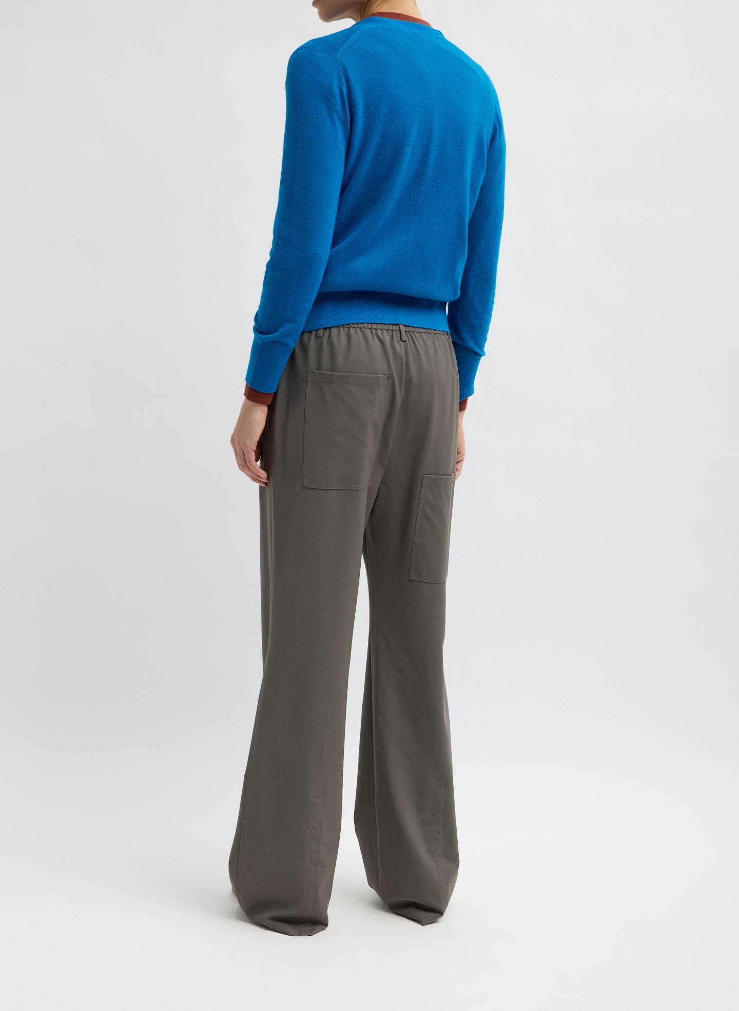 Dark Stone Grey Tropical Wool Charles Trouser - pull on pant, back view on model