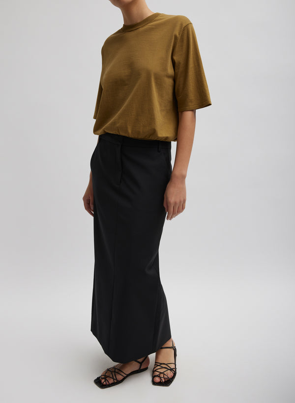 Tropical Wool Maxi Trouser Skirt - Black-1