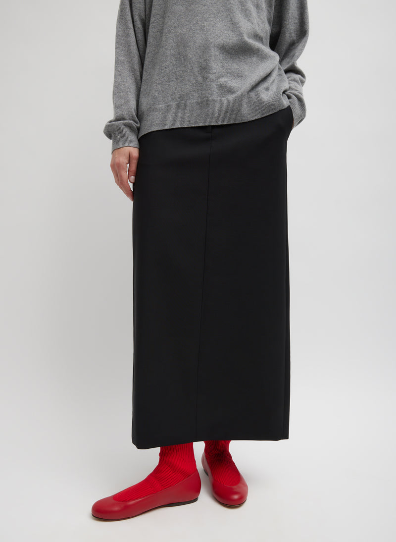Tropical Wool Maxi Trouser Skirt Black-1