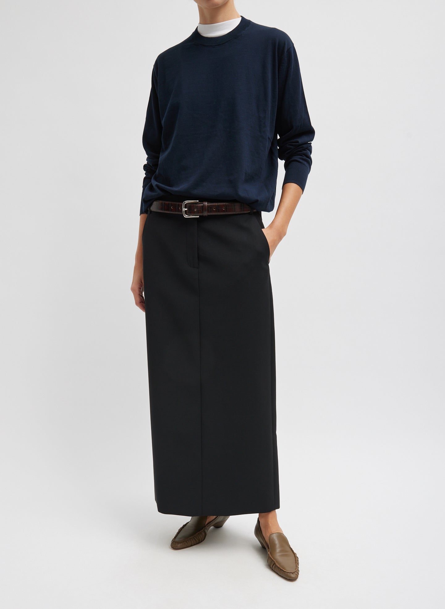 Tropical Wool Maxi Trouser Skirt - Black-1