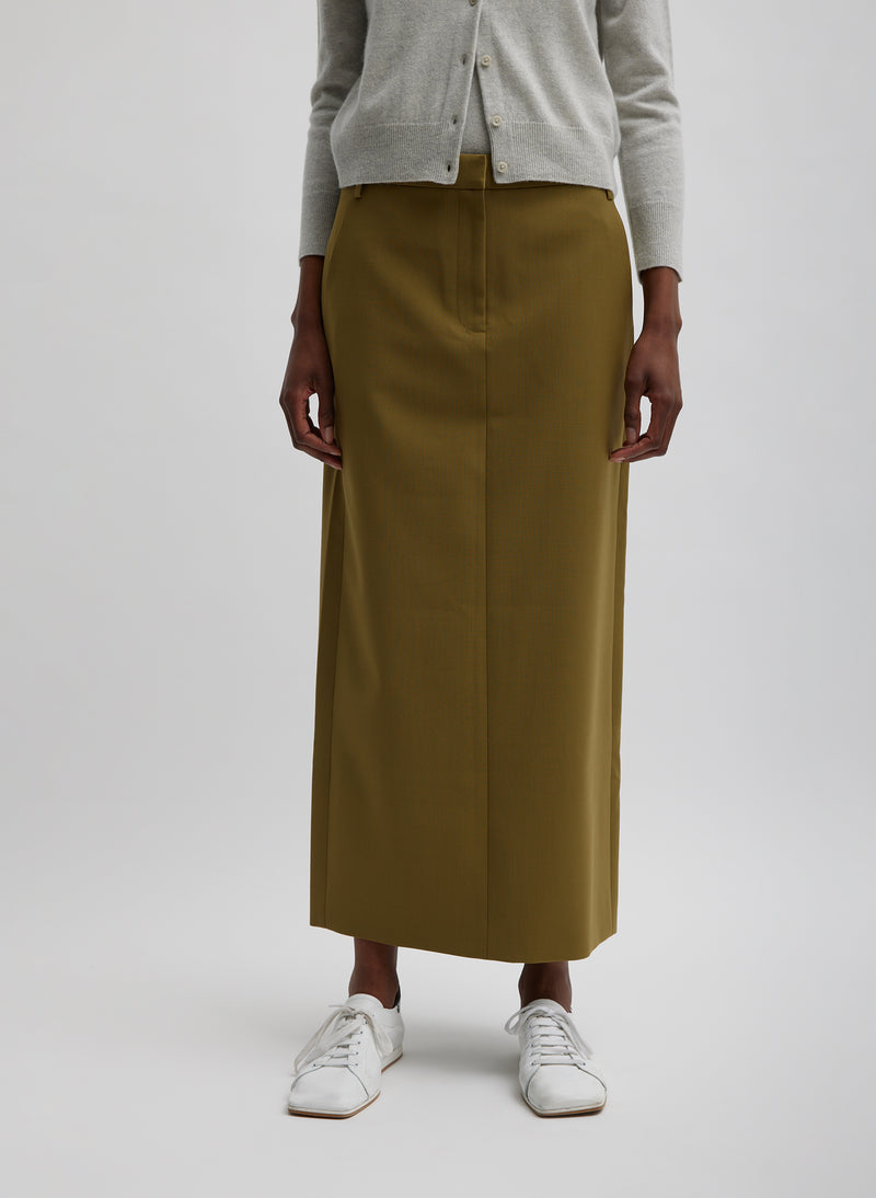 Tropical Wool Maxi Trouser Skirt Dark Hazel-1