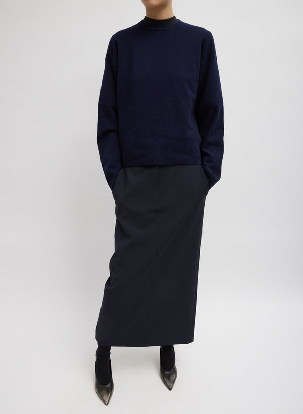 Tropical Wool Maxi Trouser Skirt - Navy-1