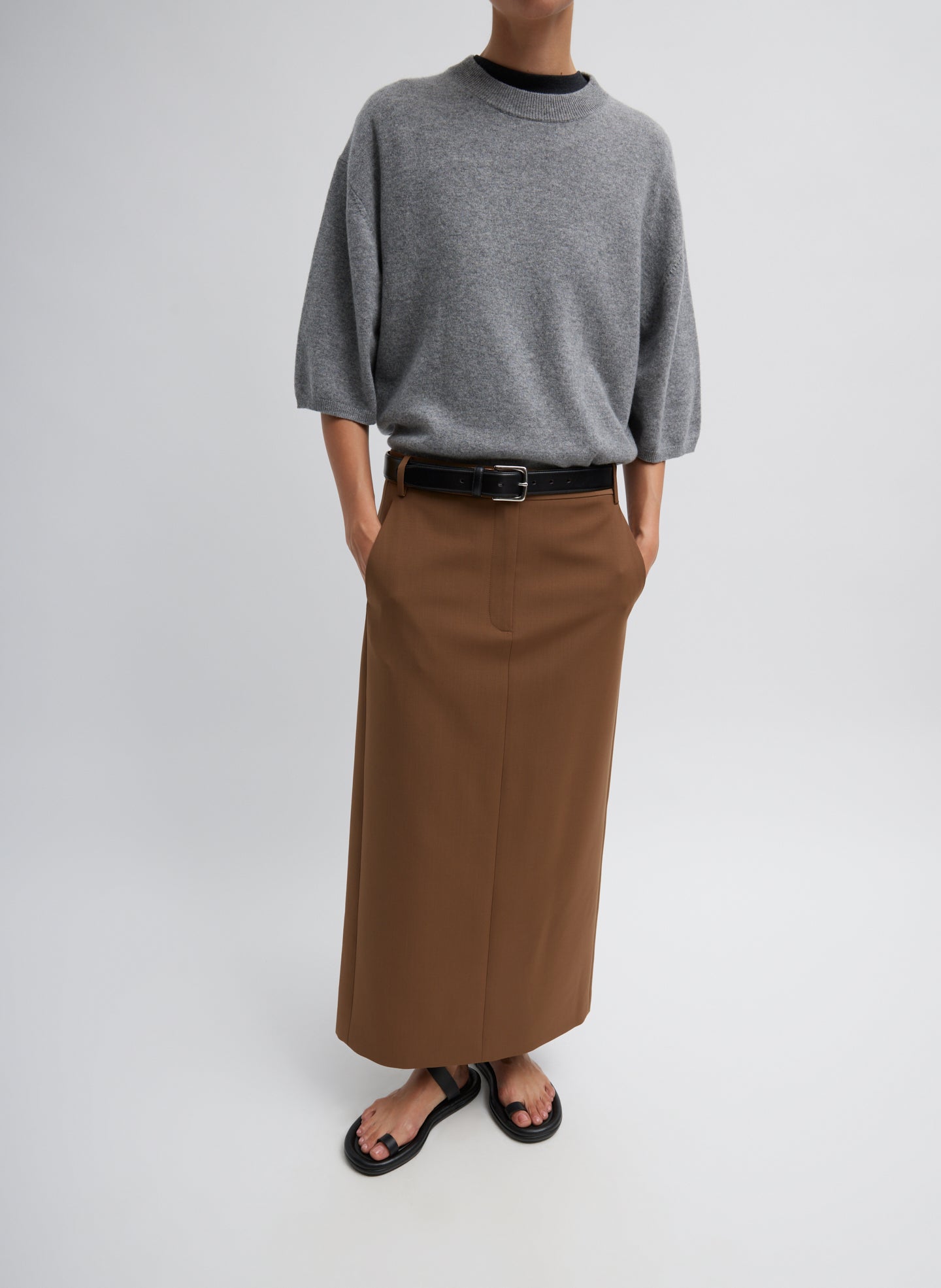 Tropical Wool Maxi Trouser Skirt - Toffee-1