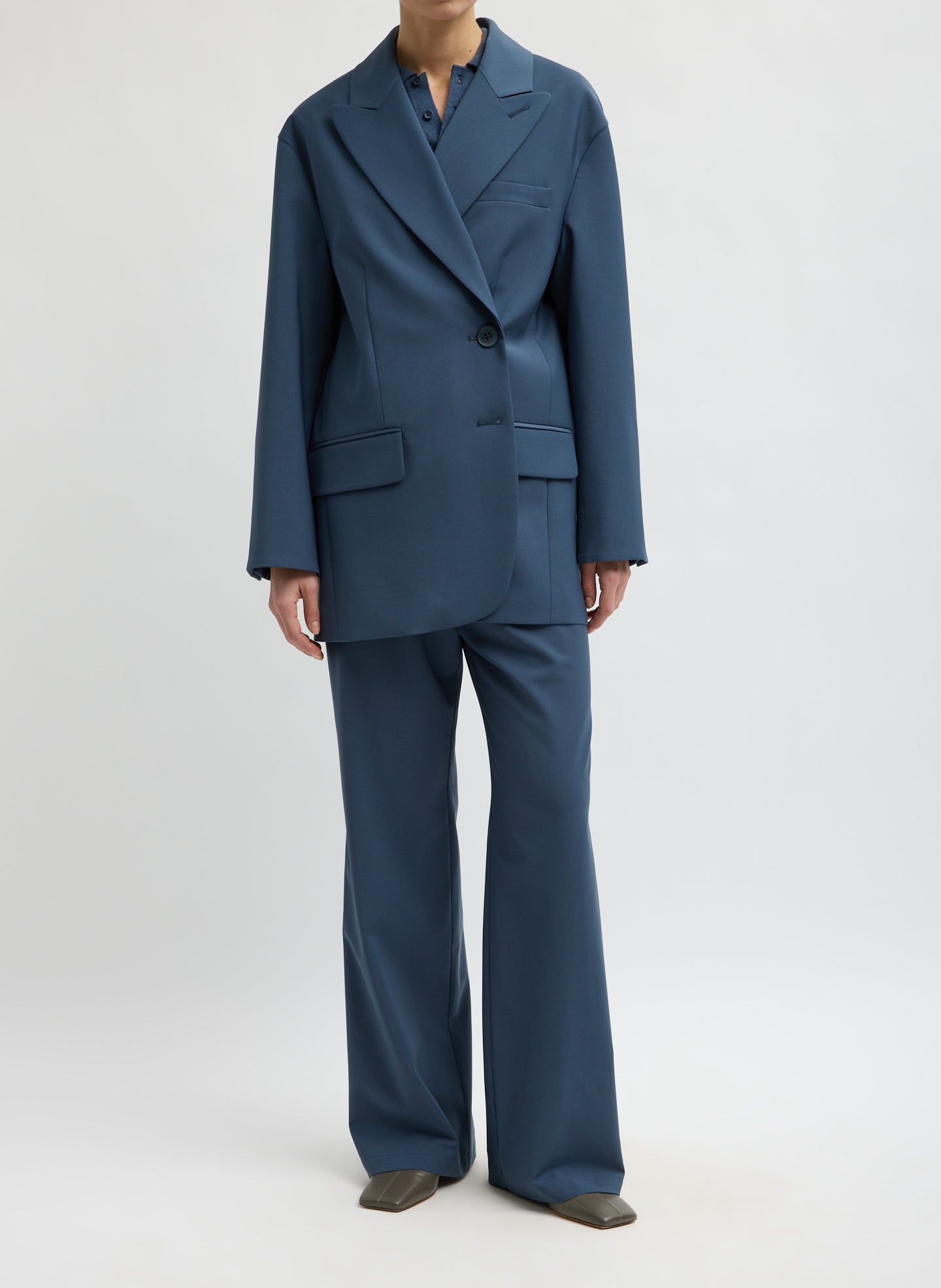 Blue Fog Tropical Wool Liam Blazer - oversized blazer, front view on model