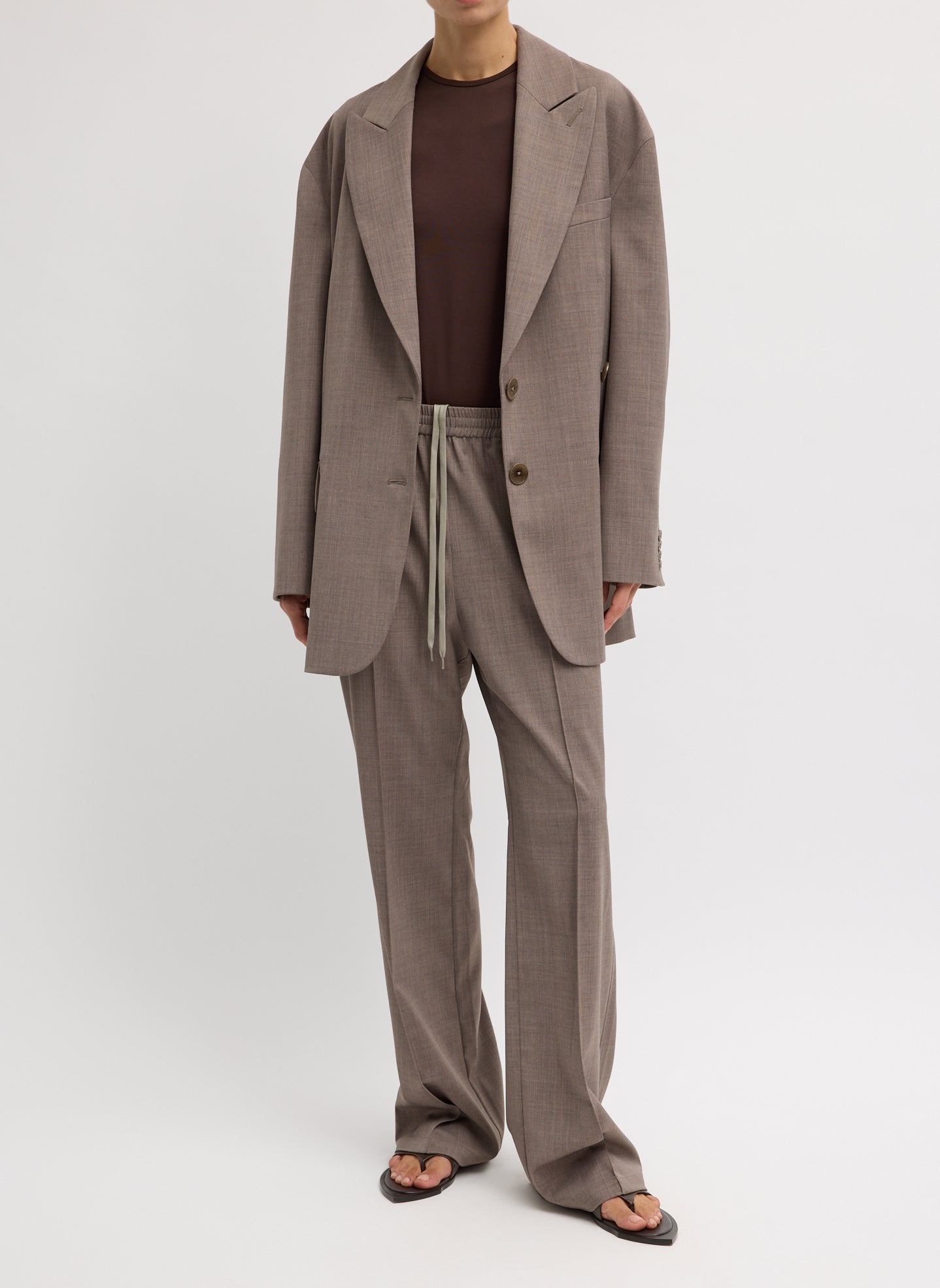 Tropical Wool Liam Blazer - Cedar Melange Tropical Wool Liam Blazer - oversized blazer, front view on model