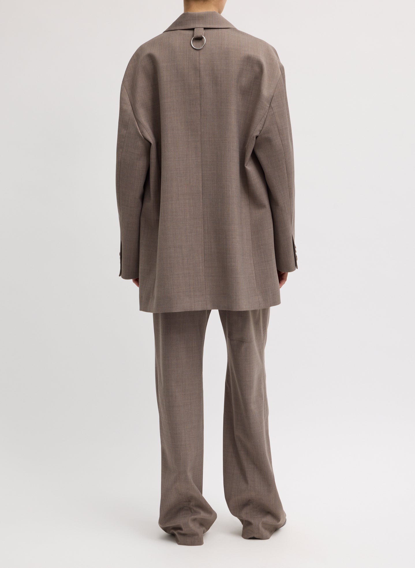 Cedar Melange Tropical Wool Liam Blazer - oversized blazer, back view on model