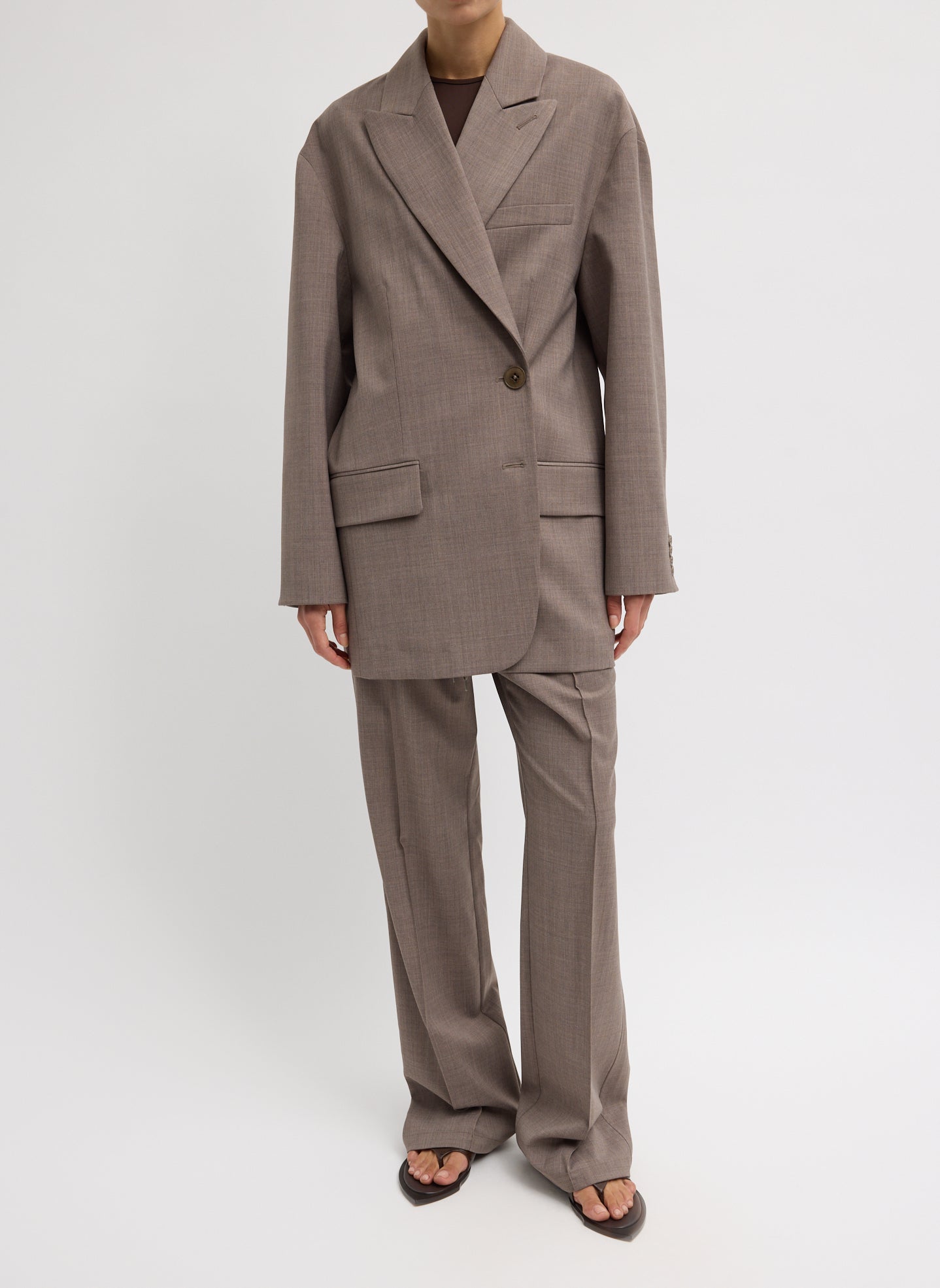 Cedar Melange Tropical Wool Liam Blazer - oversized blazer, front view on model