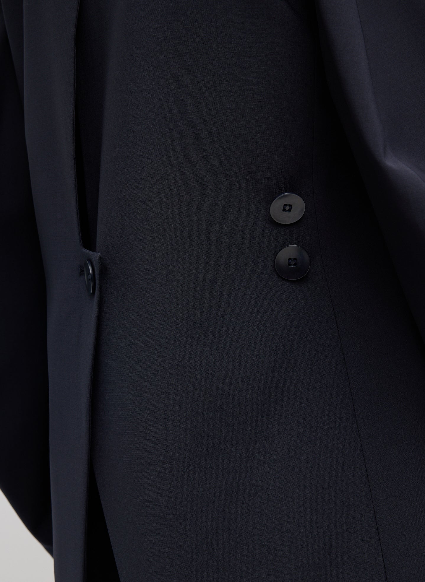 Navy Tropical Wool Sculpted Blazer - closeup of button details