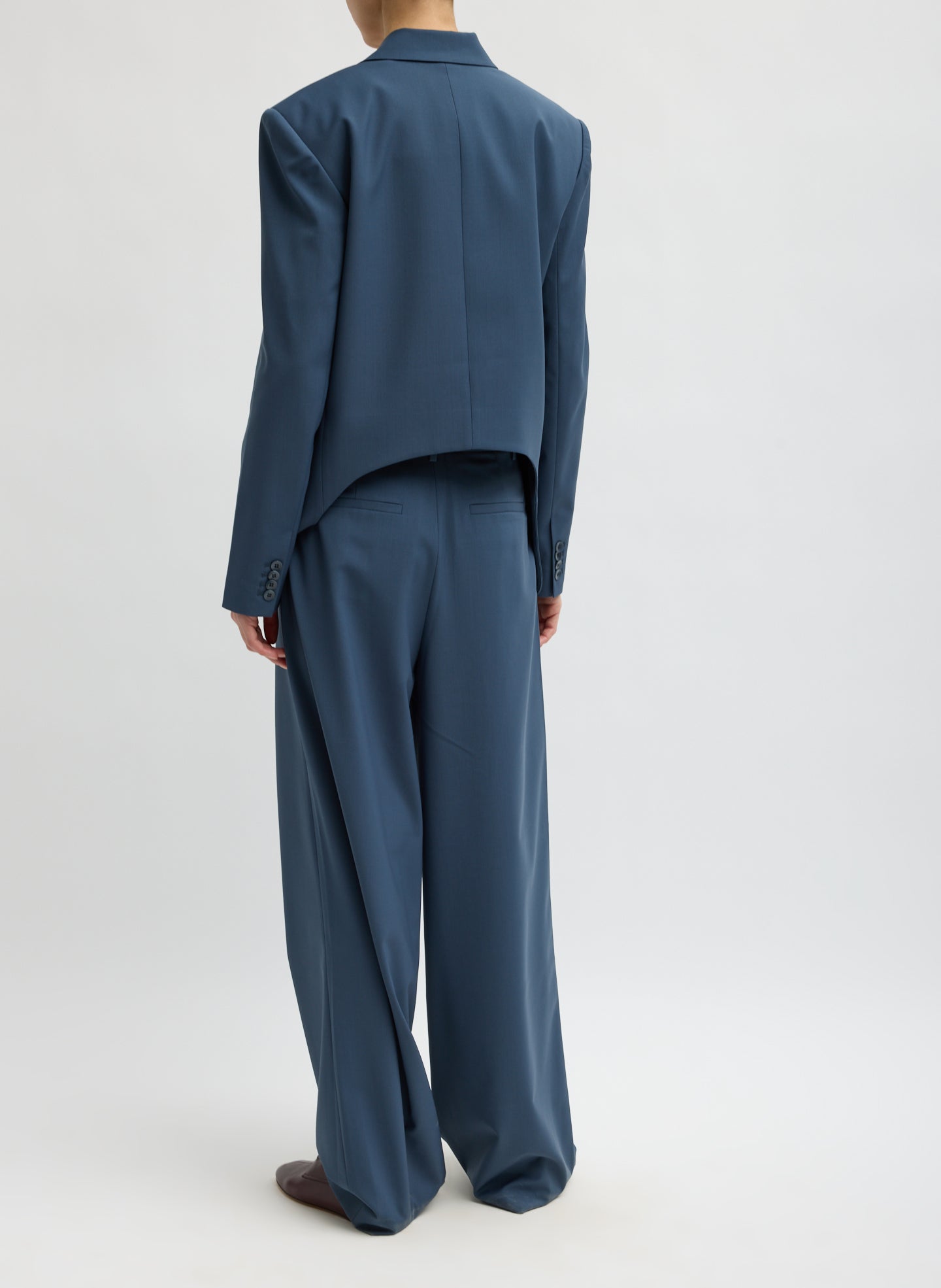 Blue Fog Tropical Wool Dennis Cutout Blazer - back view on model