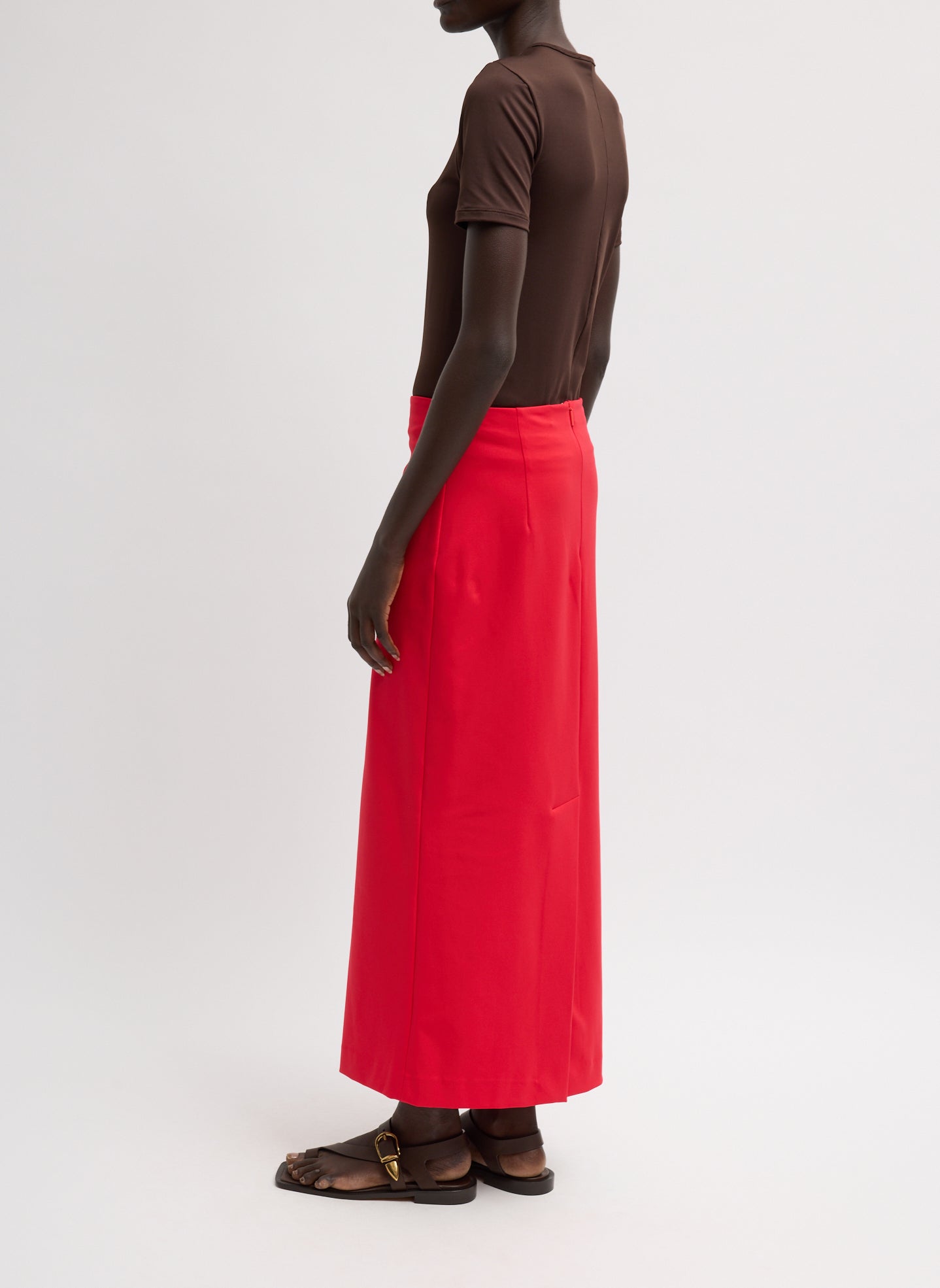 Red Compact Ultra Stretch Knit Pencil Skirt - maxi skirt, side view on model